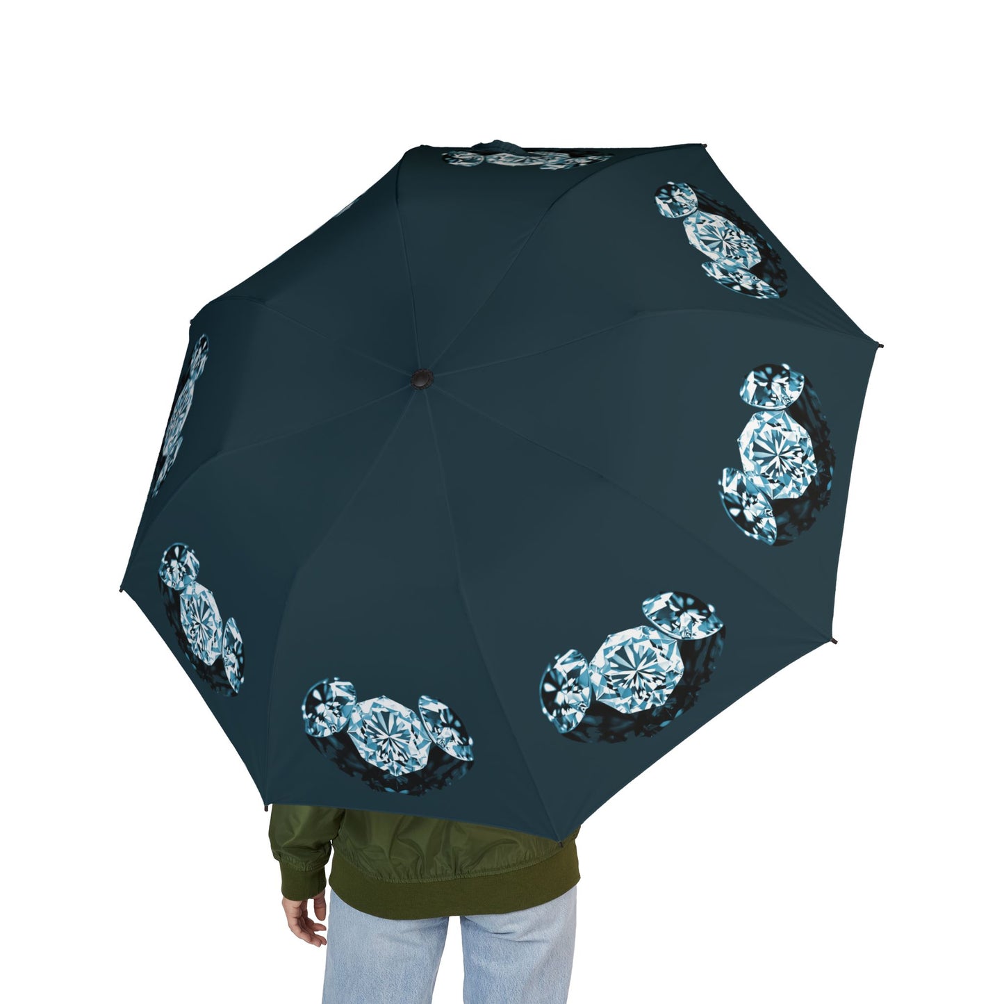 Stylish Tif Green Tri-Diamonds Foldable Umbrella - Compact & Chic