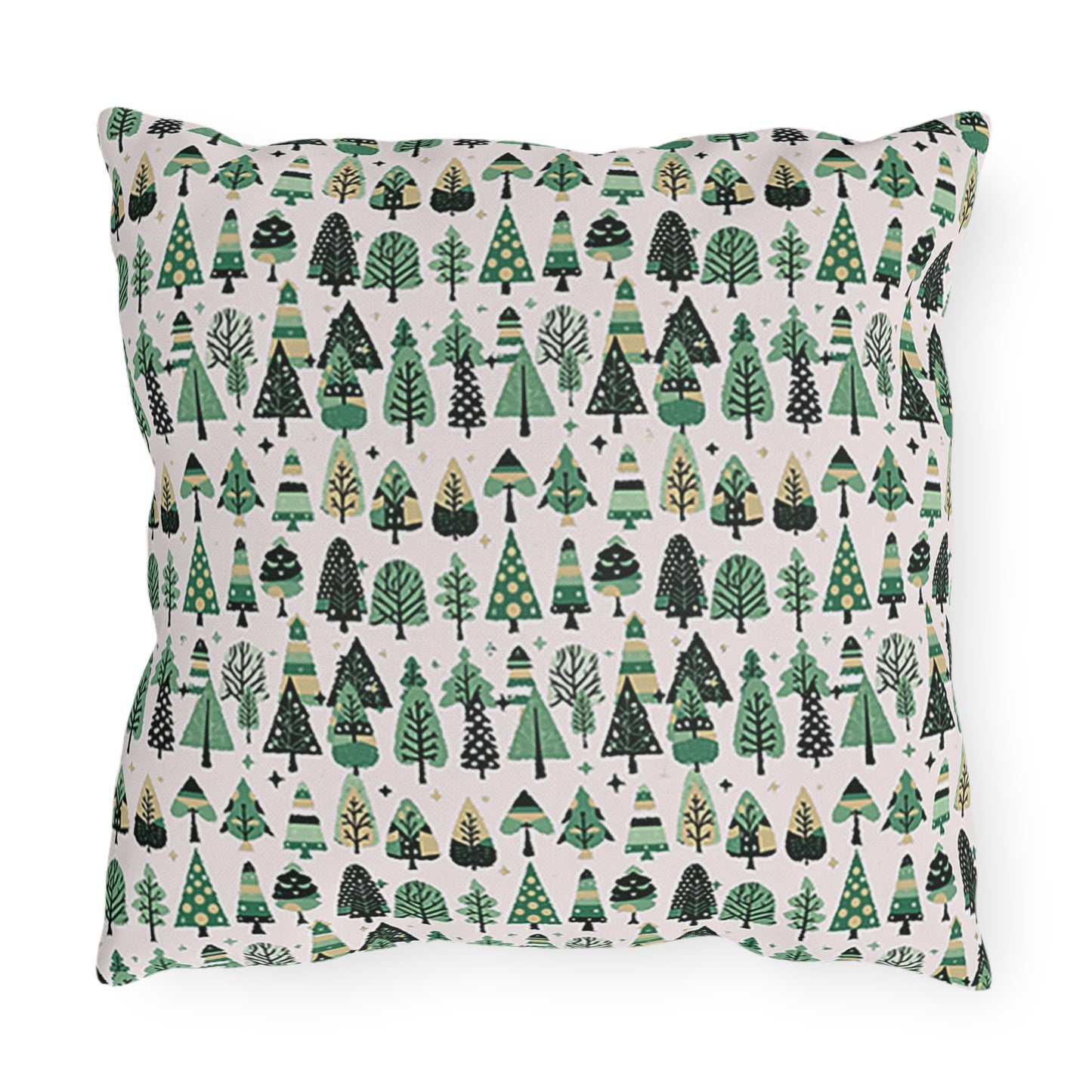 Mini Vintage Green Trees 16" x 16" Outdoor Pillow