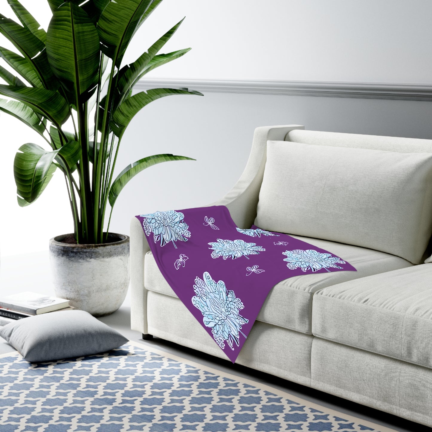 Blue Floral Butterflies Baby Swaddle 30″×40″ Blanket