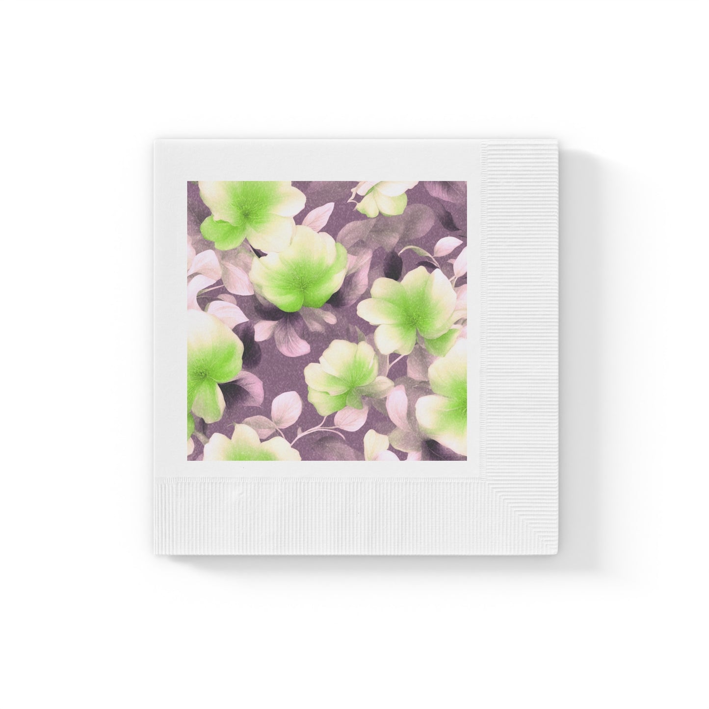 Lime Lavender Floral Bunch White Coined Napkins, 6.5" x 6.5"