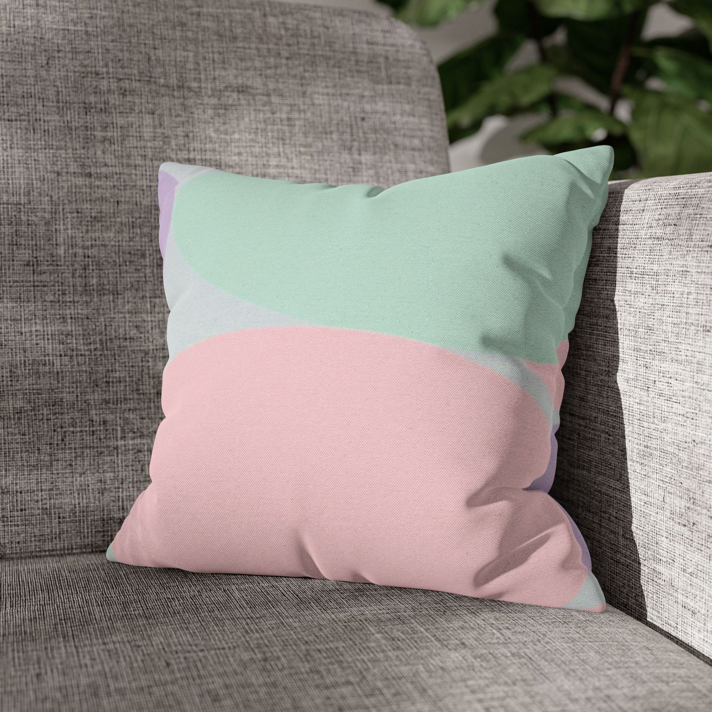 Pastel Peach and Soft Green Patches Spun Polyester Square Pillowcase, 14" x 14"
