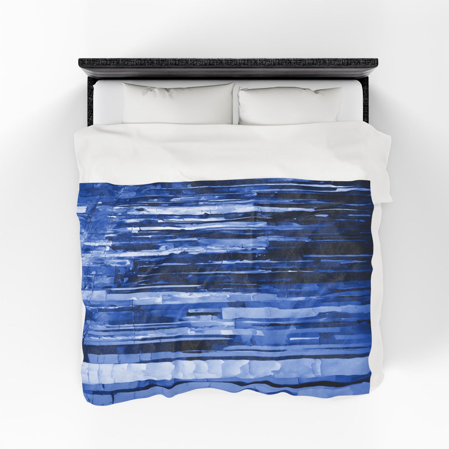 Striped Deep Blue Velveteen Plush Blanket, 60" x 80"