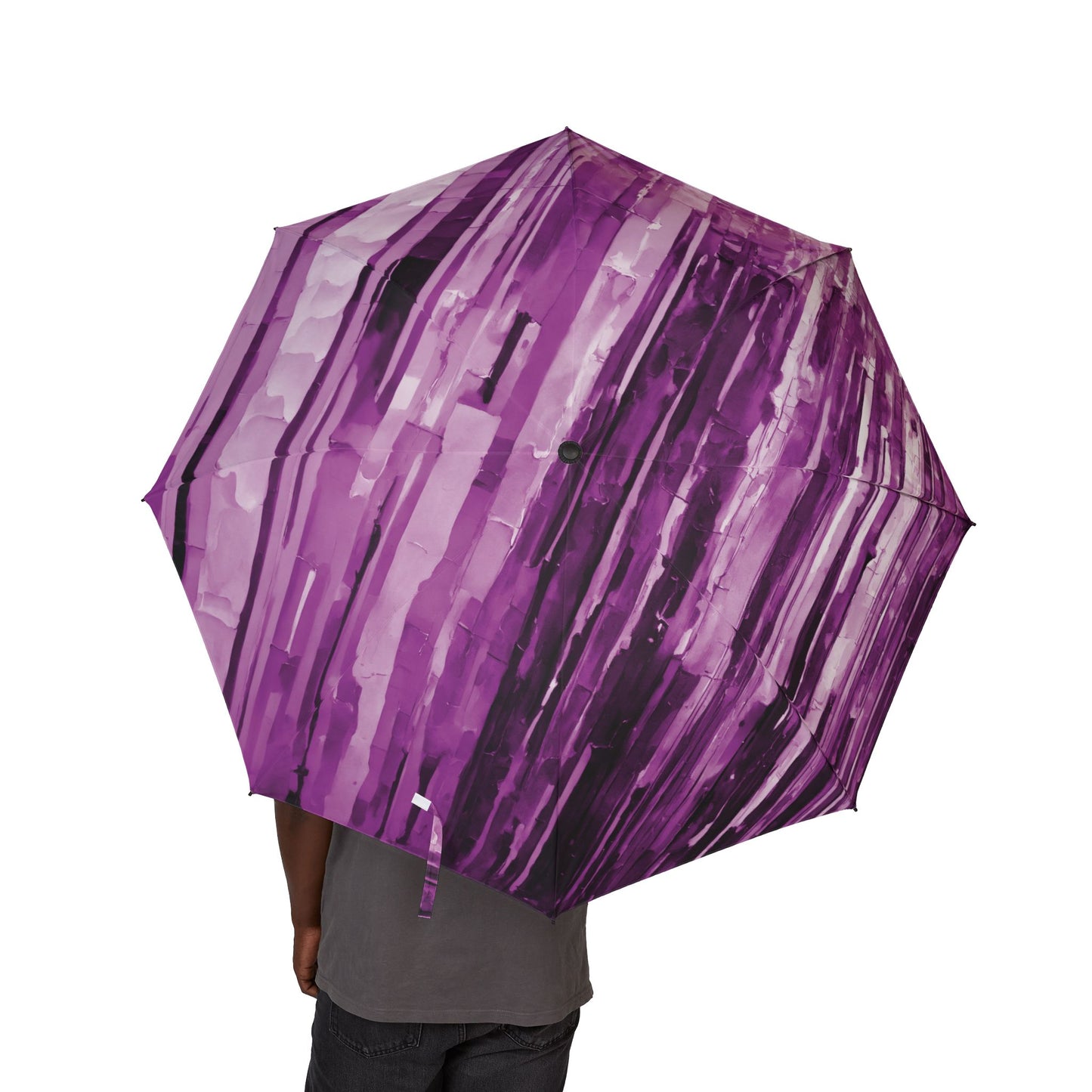 Striped Powder Lavender Foldable Umbrella - Compact & Chic