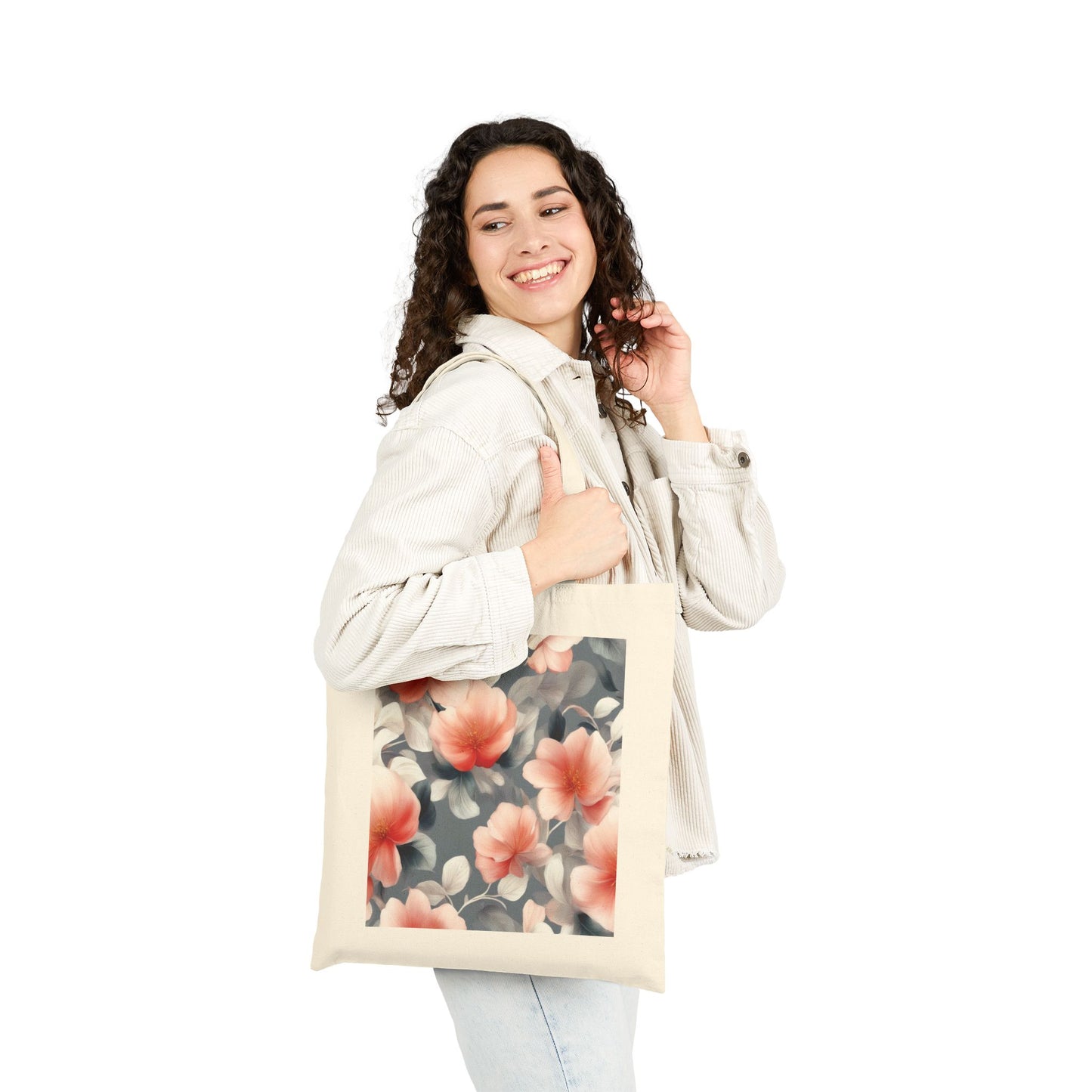 Red Blossom Floral Bunch Cotton Canvas Tote Bag