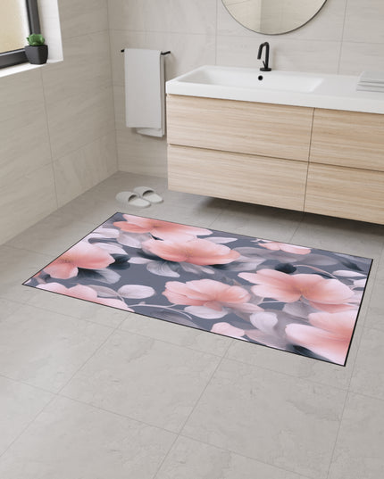 Peach and Blue Gray Floral Bunch Heavy Duty Floor Mat, 36" x 60"