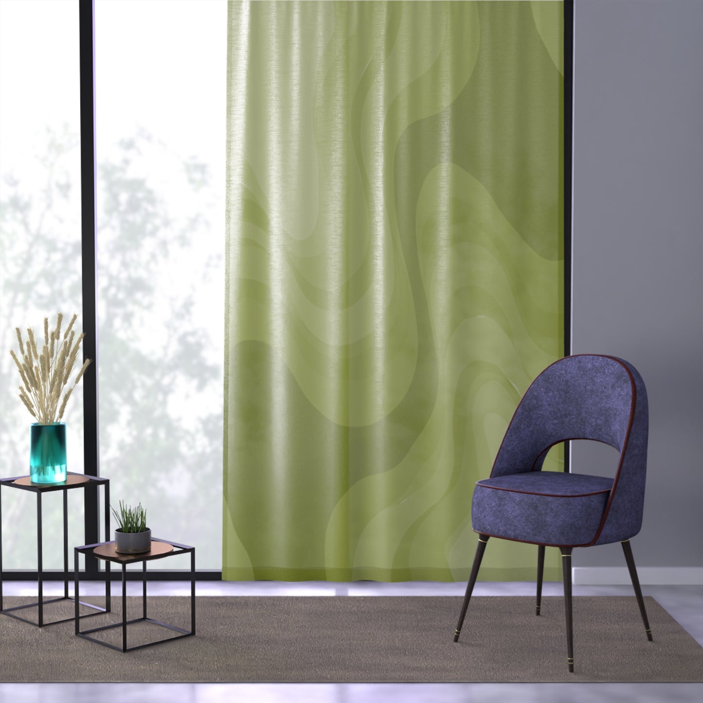 Lemon Wavey Sheer Window Curtain, 50" x 84", partially transparent