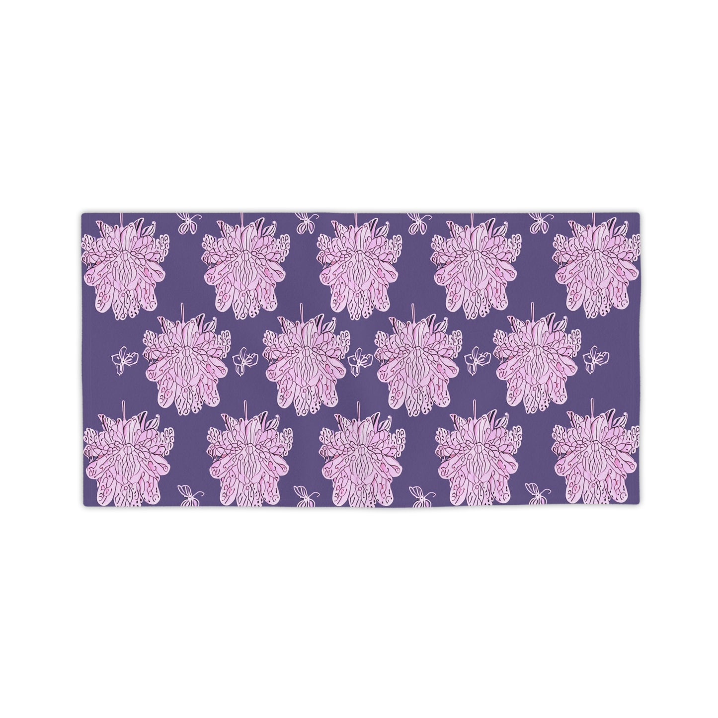 Magenta Floral Butterflies Beach Towel, 24" x 44"