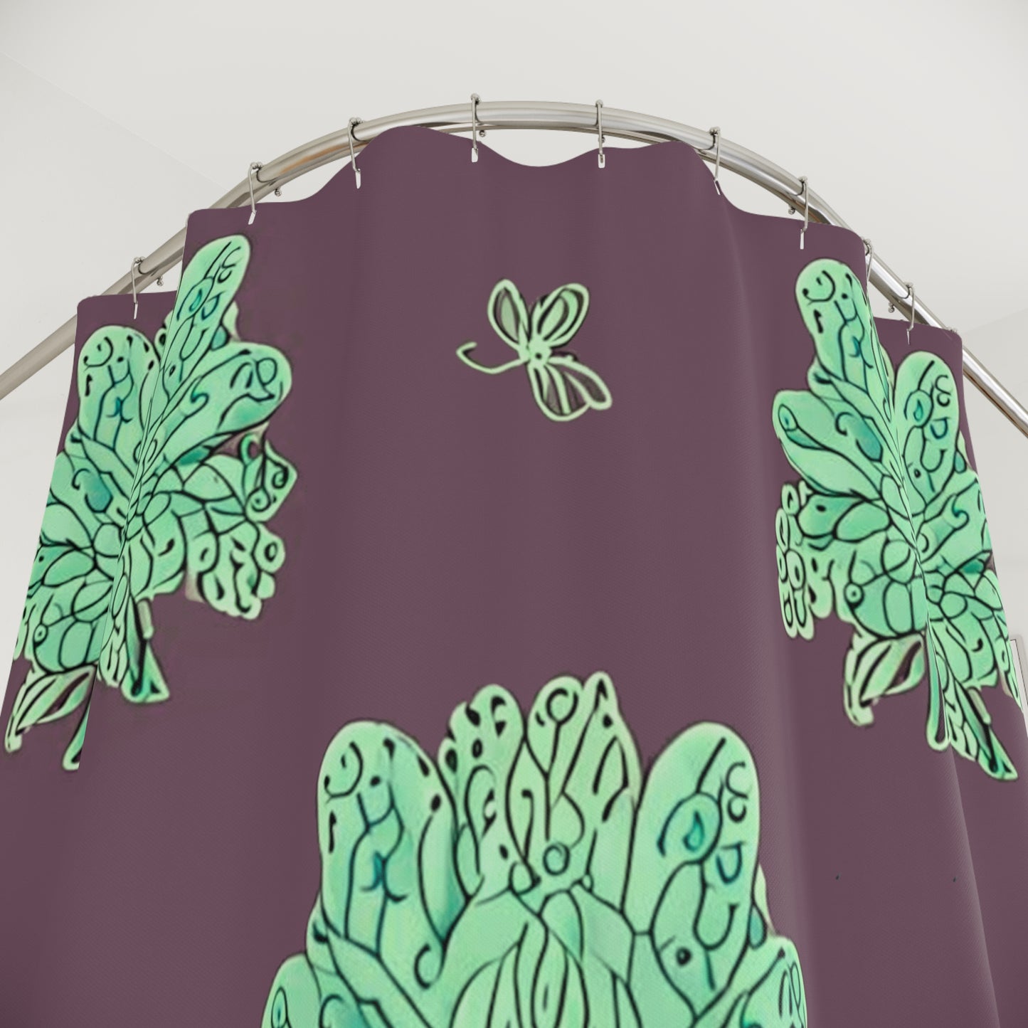 Mint Green Floral Butterflies Shower Curtain, 71" x 74"