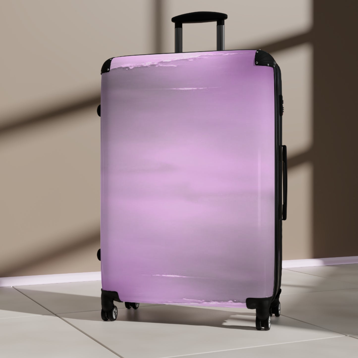 Dark Pink Sea Amethyst Fog Large Suitcase with built in lock, 4 double-wheels, telescopic handle, and ABS back hard-shell