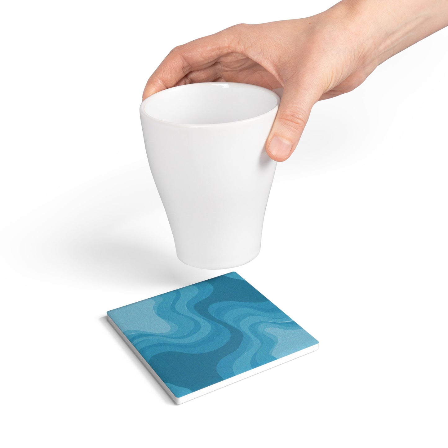 Sky Blue Wavey 4" x 4" Square Ceramic Coaster