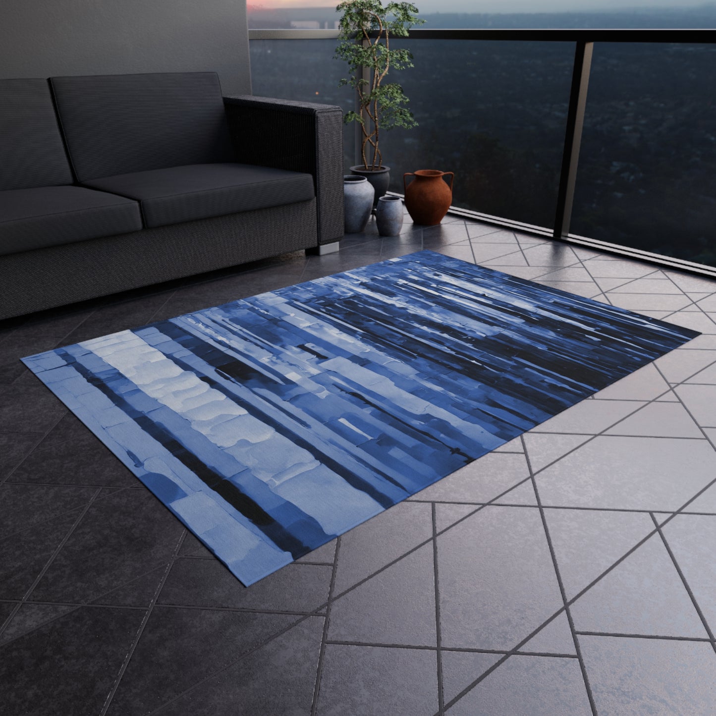 Striped Deep Blue Outdoor Rug, 60" x 84"