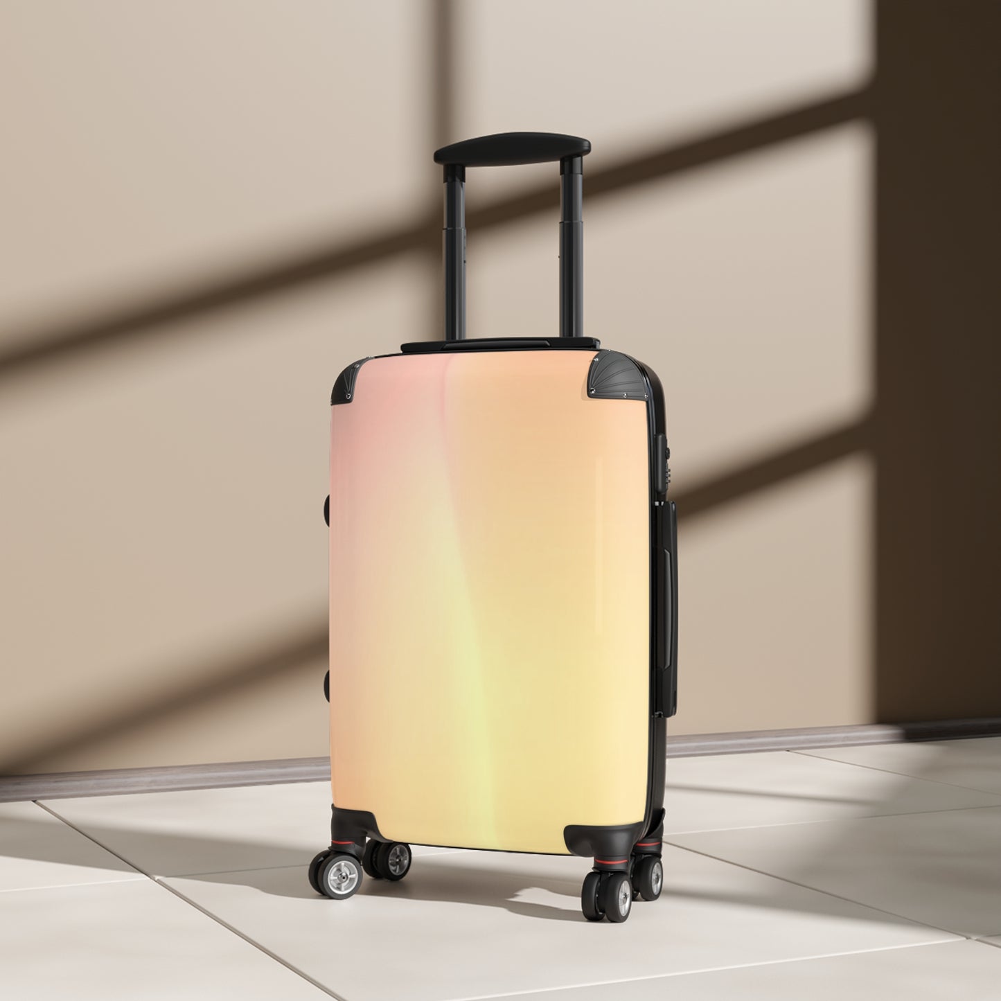 Hot Peach Fade Small Suitcase with built in lock, 4 double-wheels, telescopic handle, and ABS back hard-shell