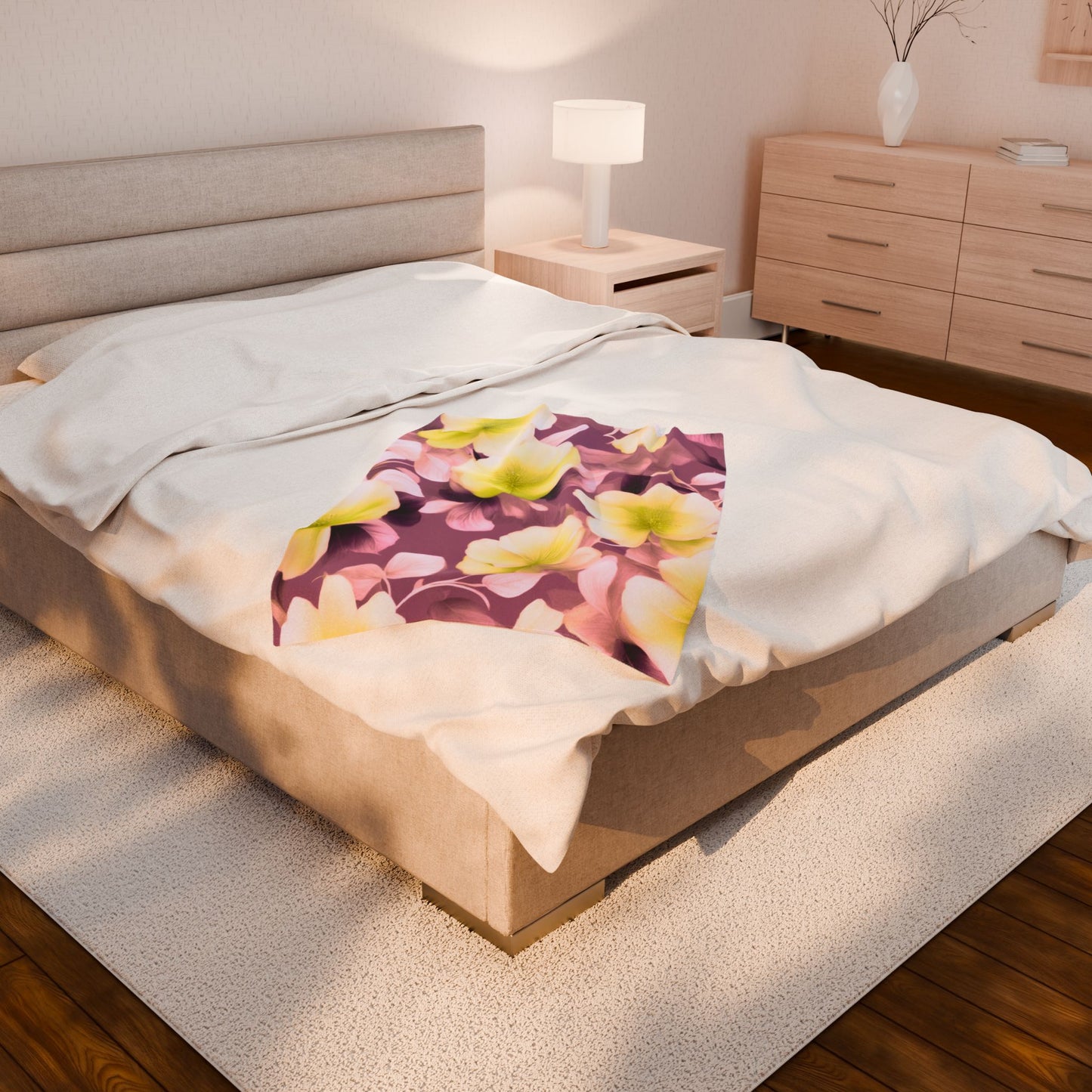 Lemon Blossom Floral Bunch Velveteen Plush Blanket, 30" x 40"