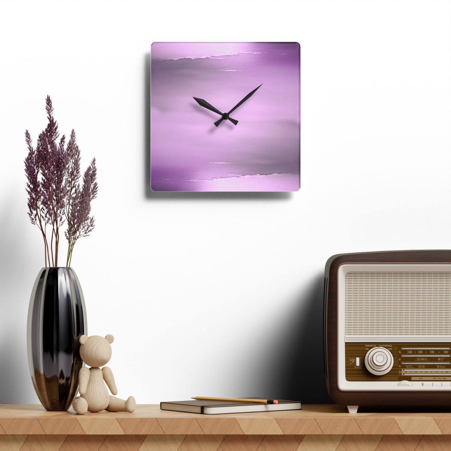 Dark Pink Sea Amethyst Fog Acrylic Wall Clock, Round or Square, 10.75" x 10.75"