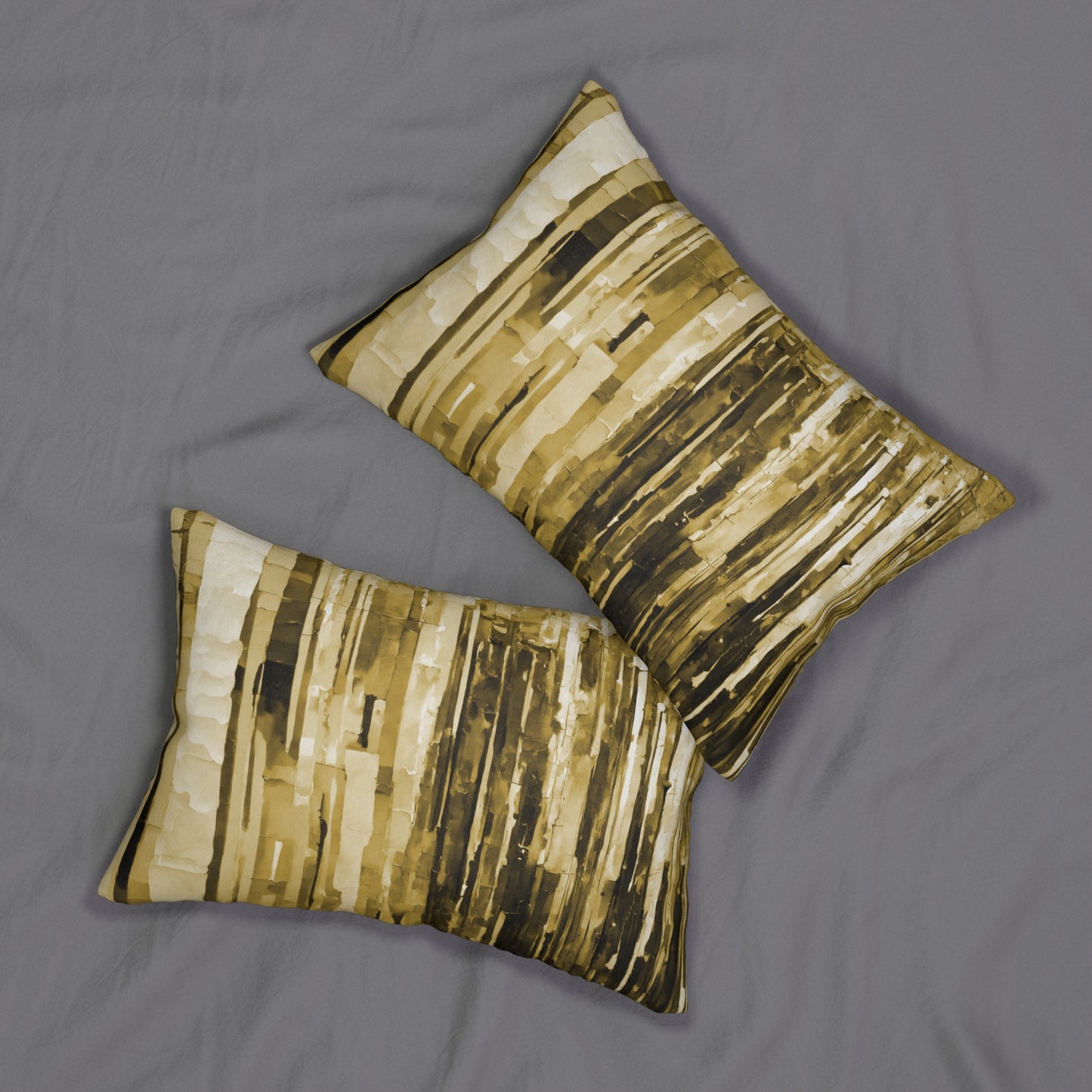 Striped Light Brown Pastel Spun Polyester Lumbar Pillow, 20" x 14"