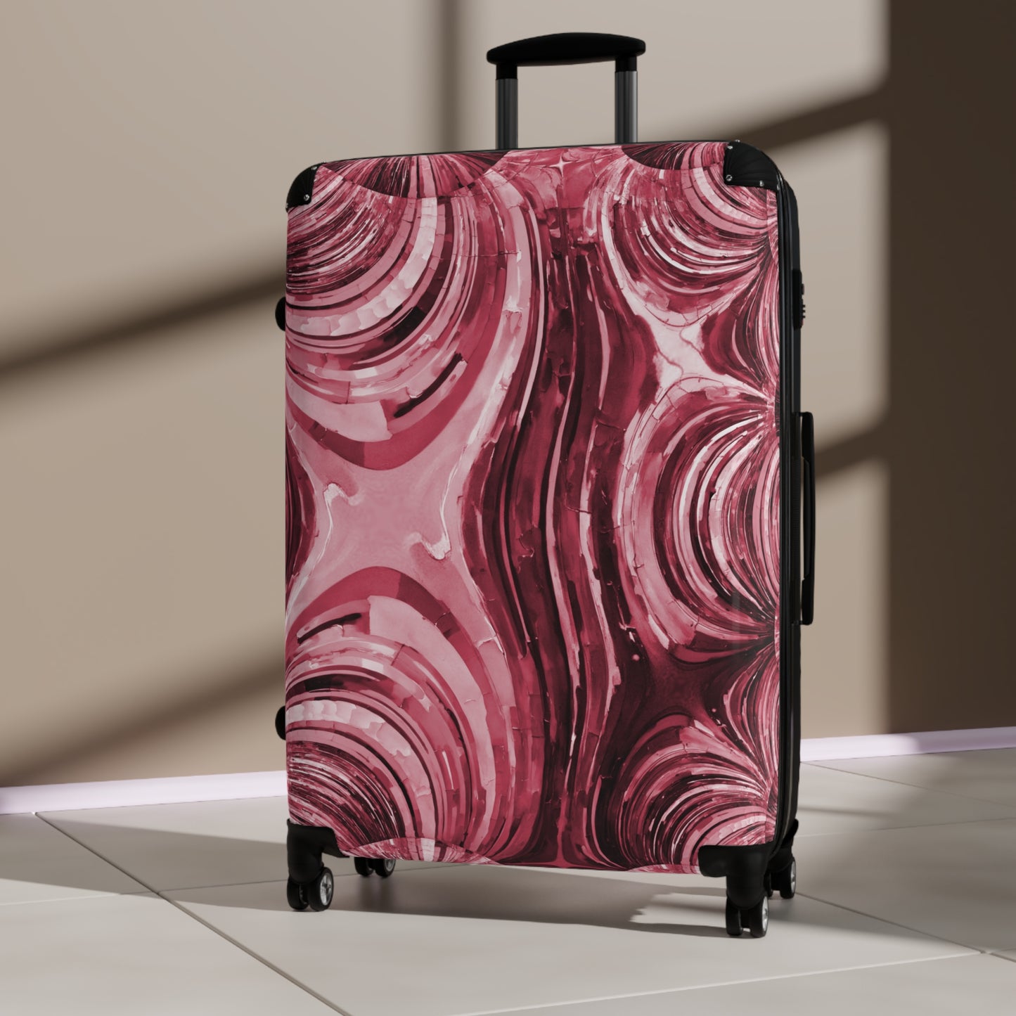Uzi Spiral Ruby Large Suitcase with built in lock, 4 double-wheels, telescopic handle, and ABS back hard-shell