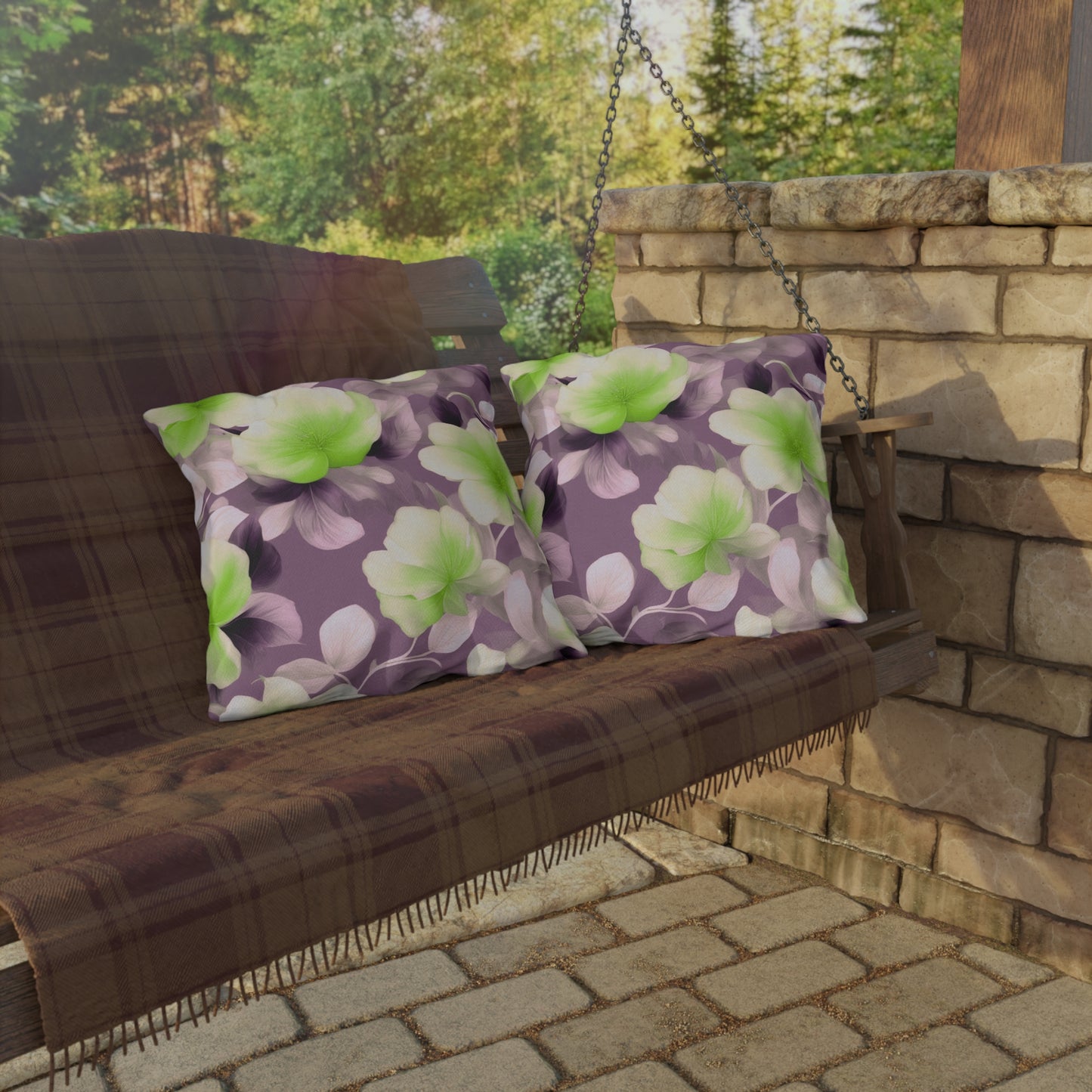 Lime Lavender Floral Bunch 20" x 20" Outdoor Pillow