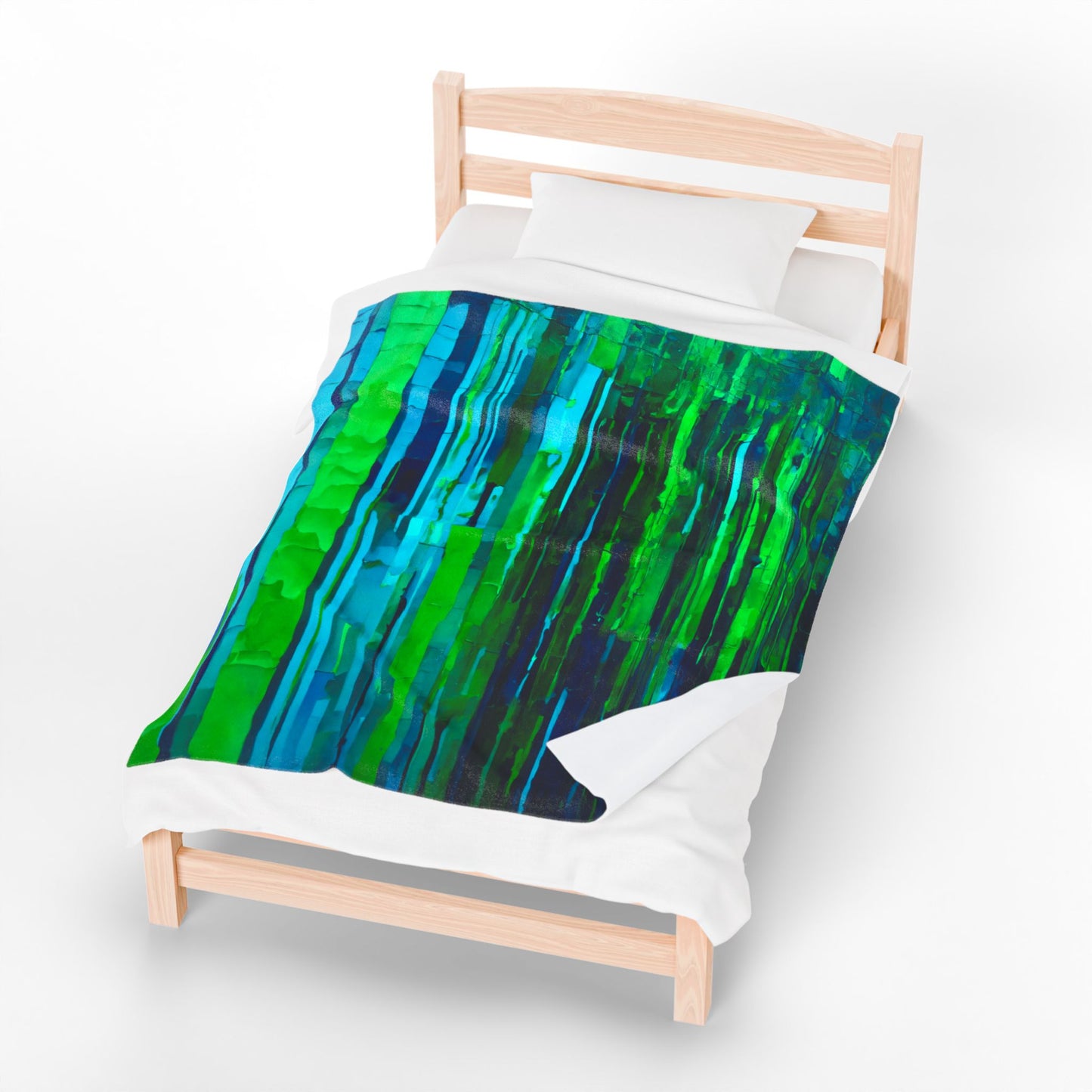 Striped Blue Green Velveteen Plush Blanket, 50" x 60"