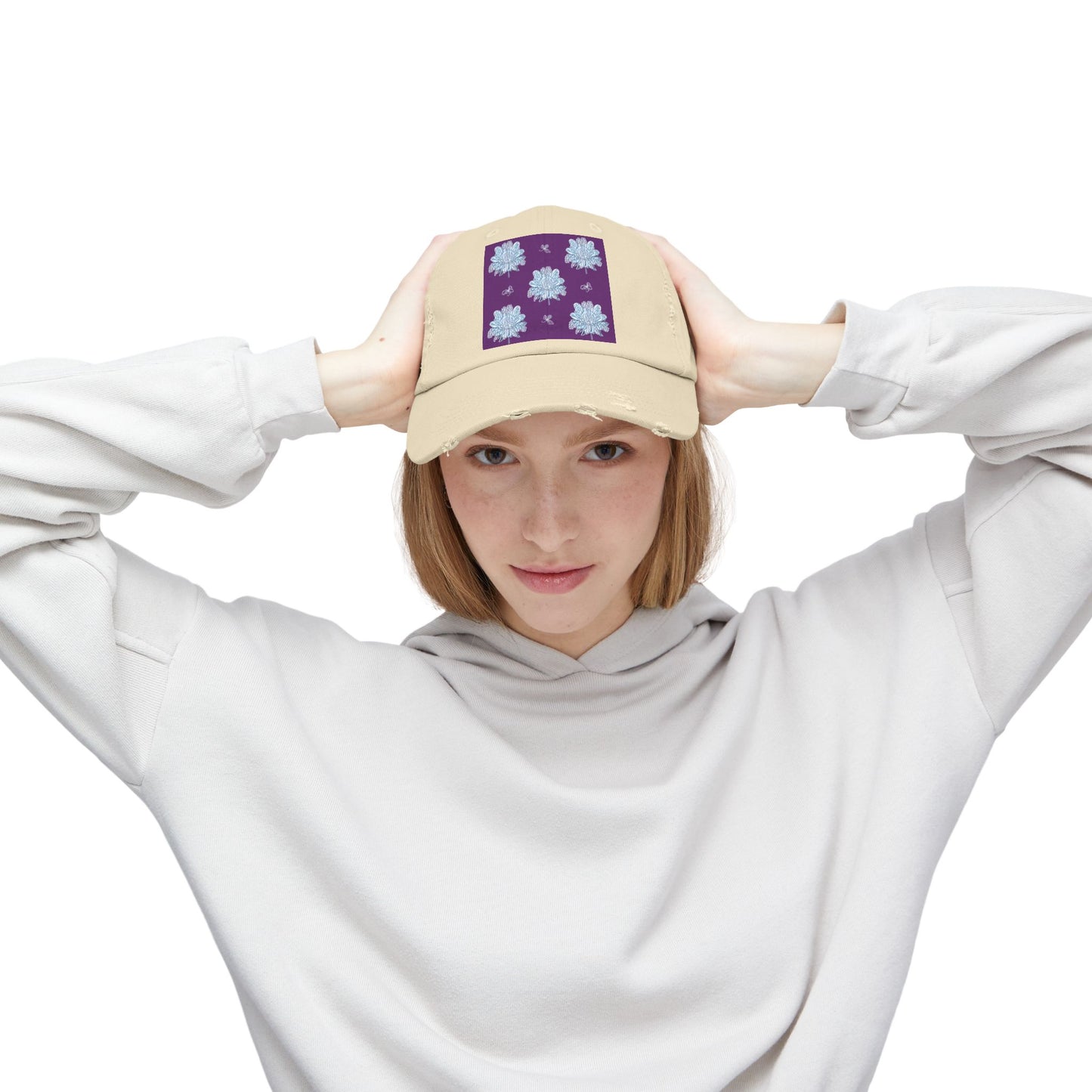 Blue Floral Butterflies Unisex Distressed Cap