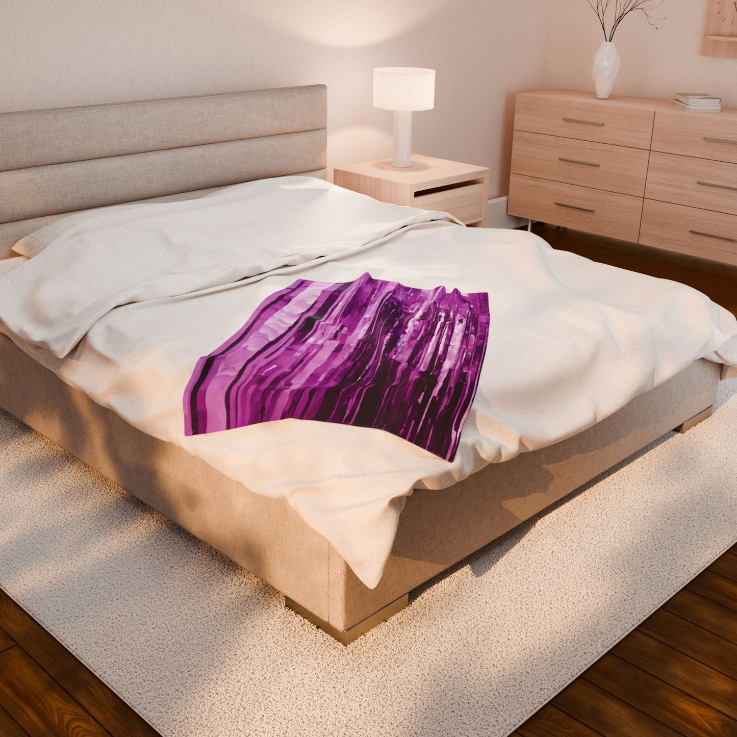 Striped Powder Lavender Velveteen Plush Blanket, 30" x 40"