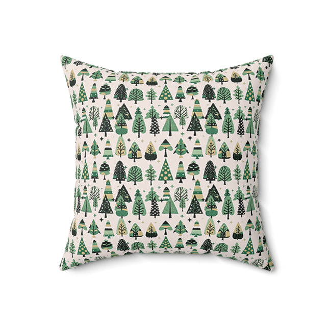 Mini Vintage Green Trees 18" x 18" Faux Suede Square Pillow