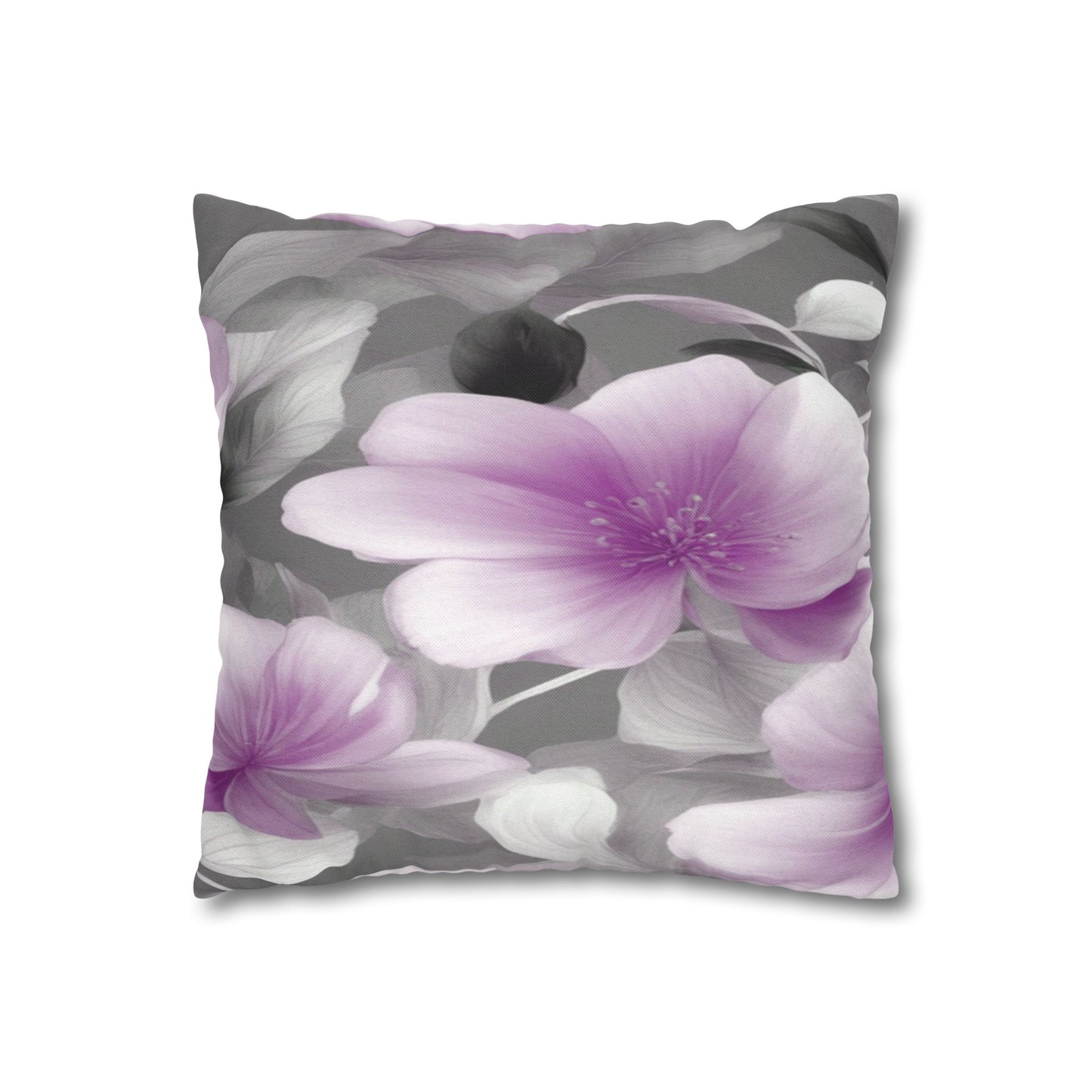 Purple Blossom Floral Bunch Spun Polyester Square Pillowcase, 14" x 14"