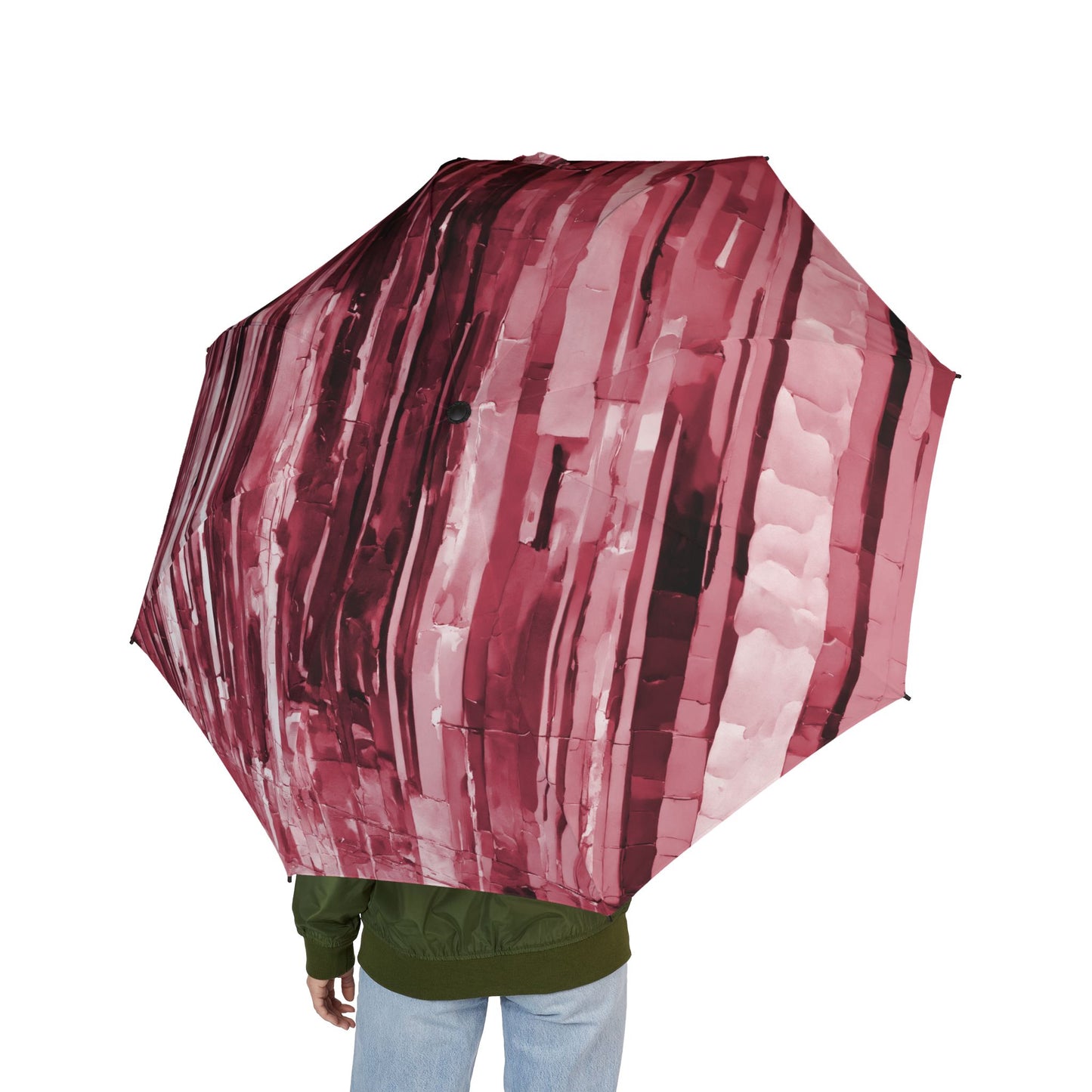 Striped Ruby Foldable Umbrella - Compact & Chic