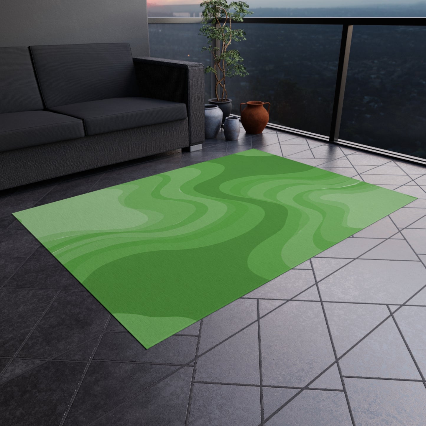 Greenie Meanie Wavey 60" x 84" Outdoor Rug