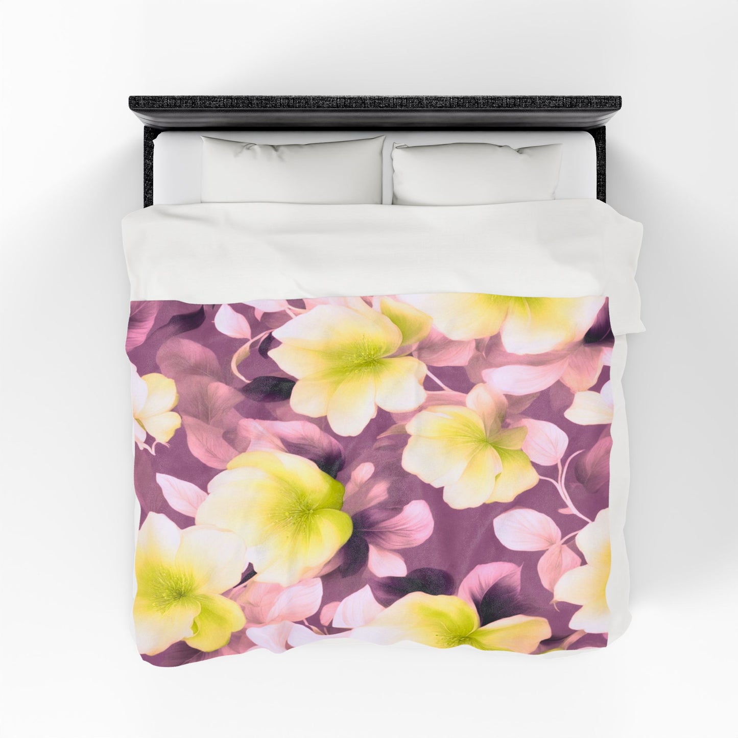 Lemon Blossom Floral Bunch Velveteen Plush Blanket, 60" x 80"