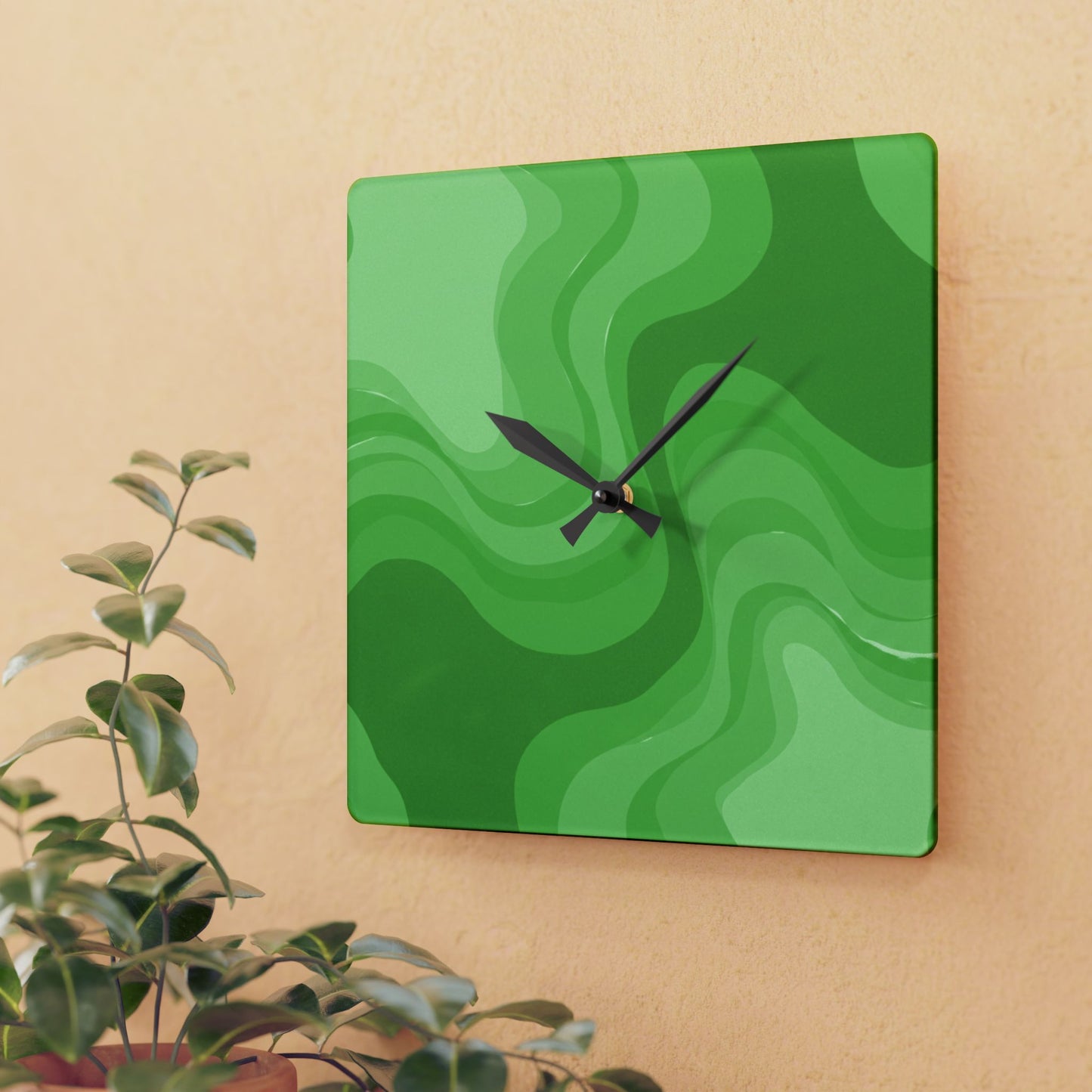 Greenie Meanie Wavey 10.75" x 10.75" Round or Square Acrylic Wall Clock