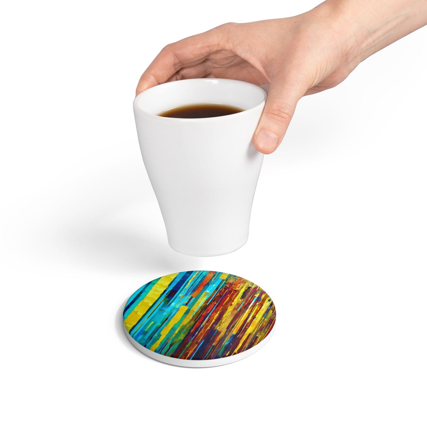 Striped Alpha 4" x 4" Round Ceramic Coaster