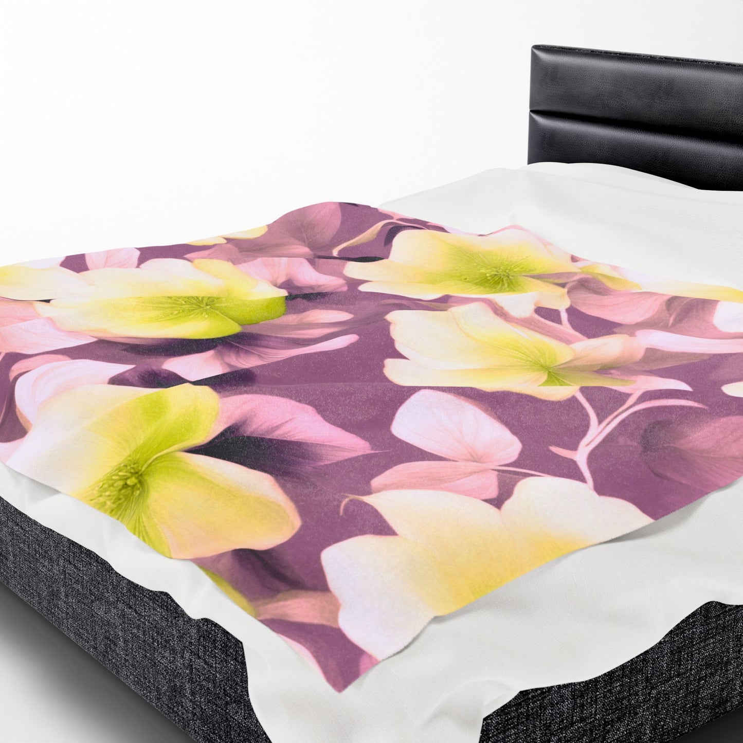 Lemon Blossom Floral Bunch Velveteen Plush Blanket, 60" x 80"