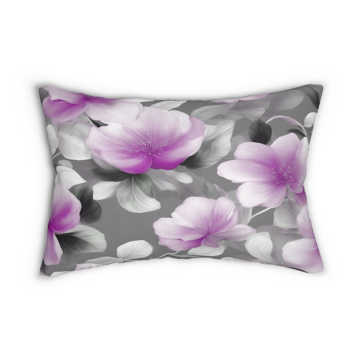 Purple Blossom Floral Bunch Spun Polyester Lumbar Pillow, 20" x 14"