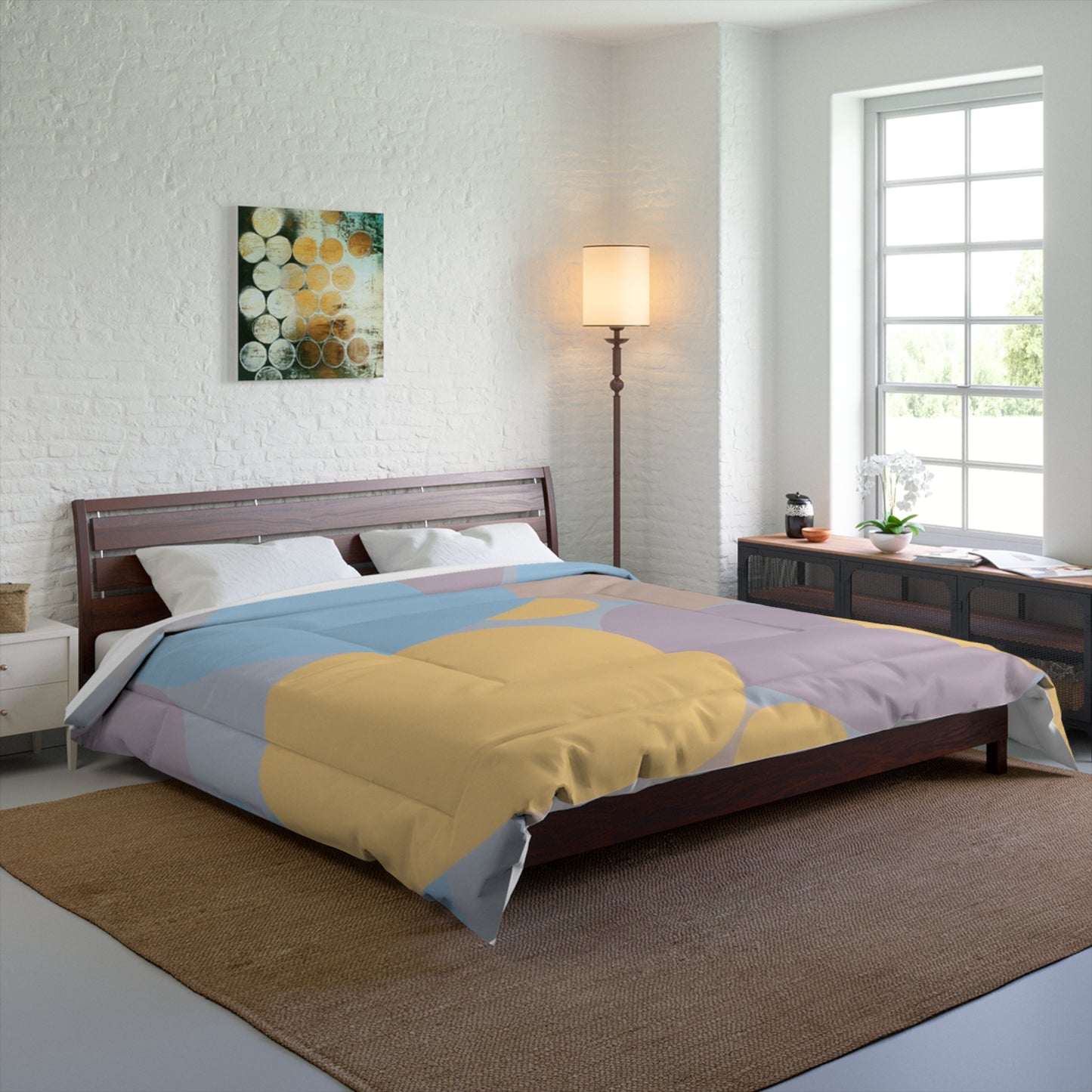 Pastel Baby Blue and Peach Patches 104" × 88" Comforter