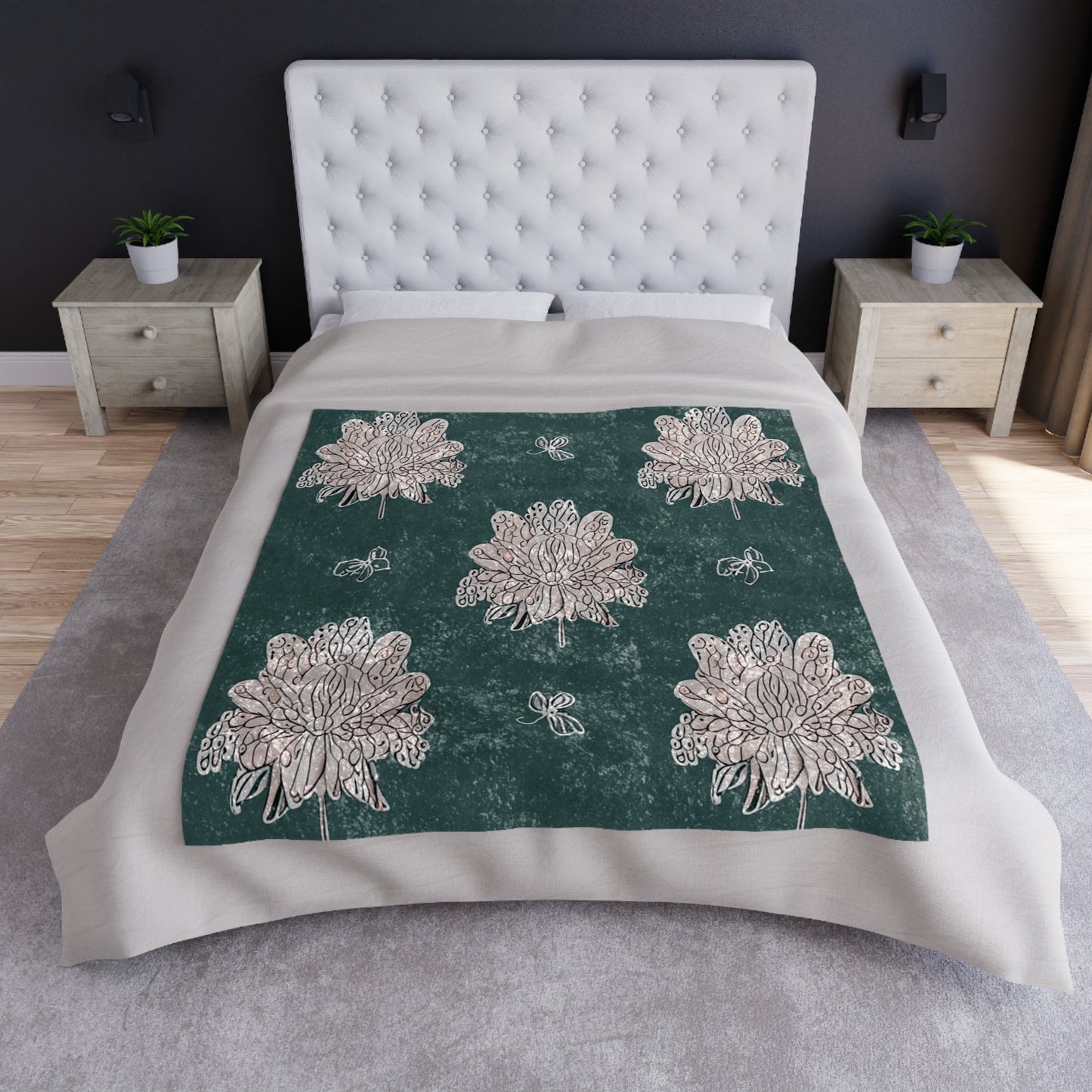 Soft White Floral Butterflies 50" x 60" Crushed Velvet Blanket