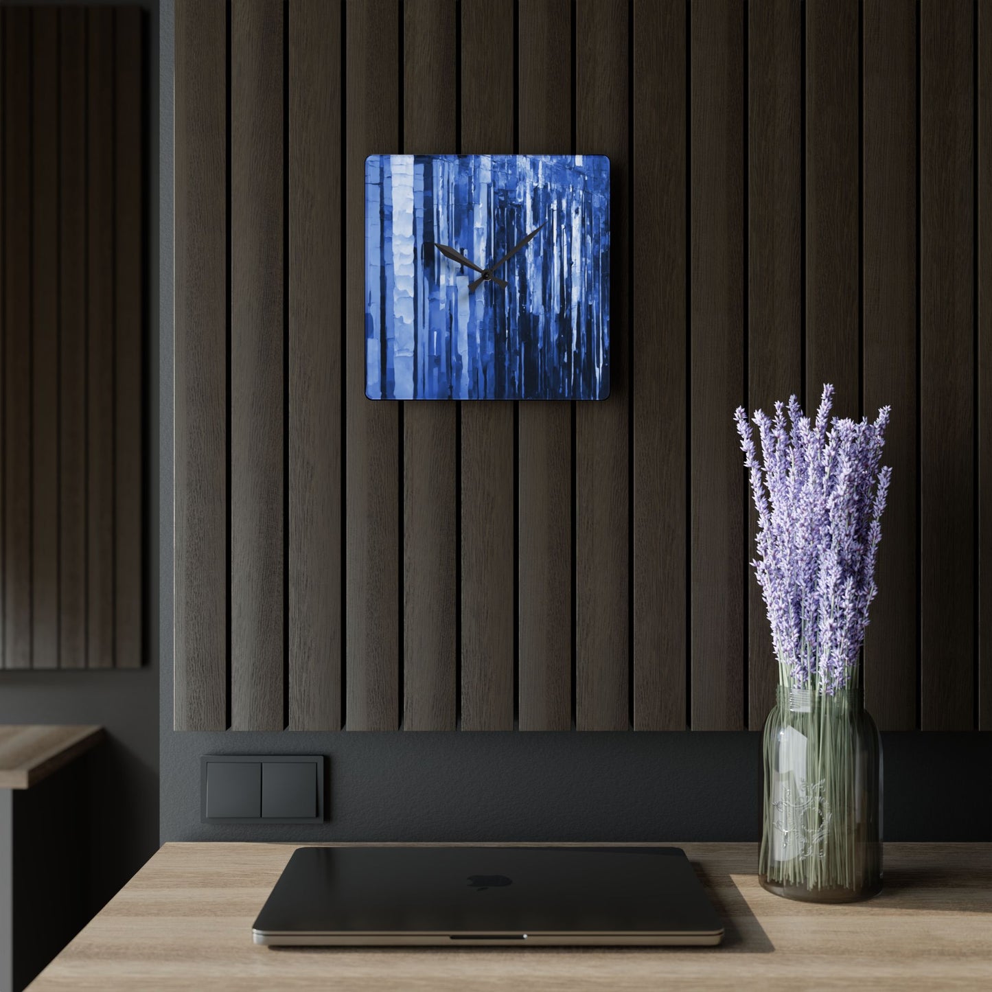 Striped Deep Blue Acrylic Wall Clock, Round or Square, 10.75" x 10.75"