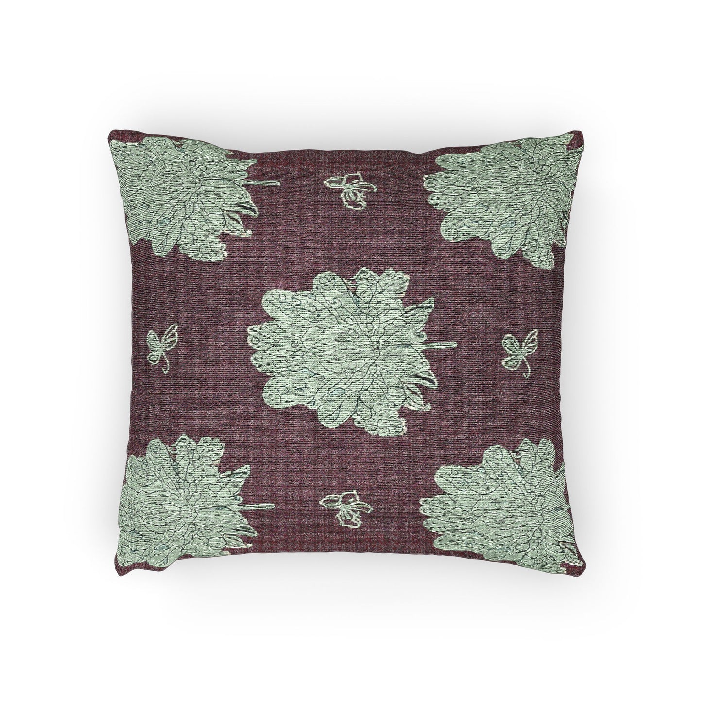 Blue Green Floral Butterflies Woven Pillow, 17" x 18"