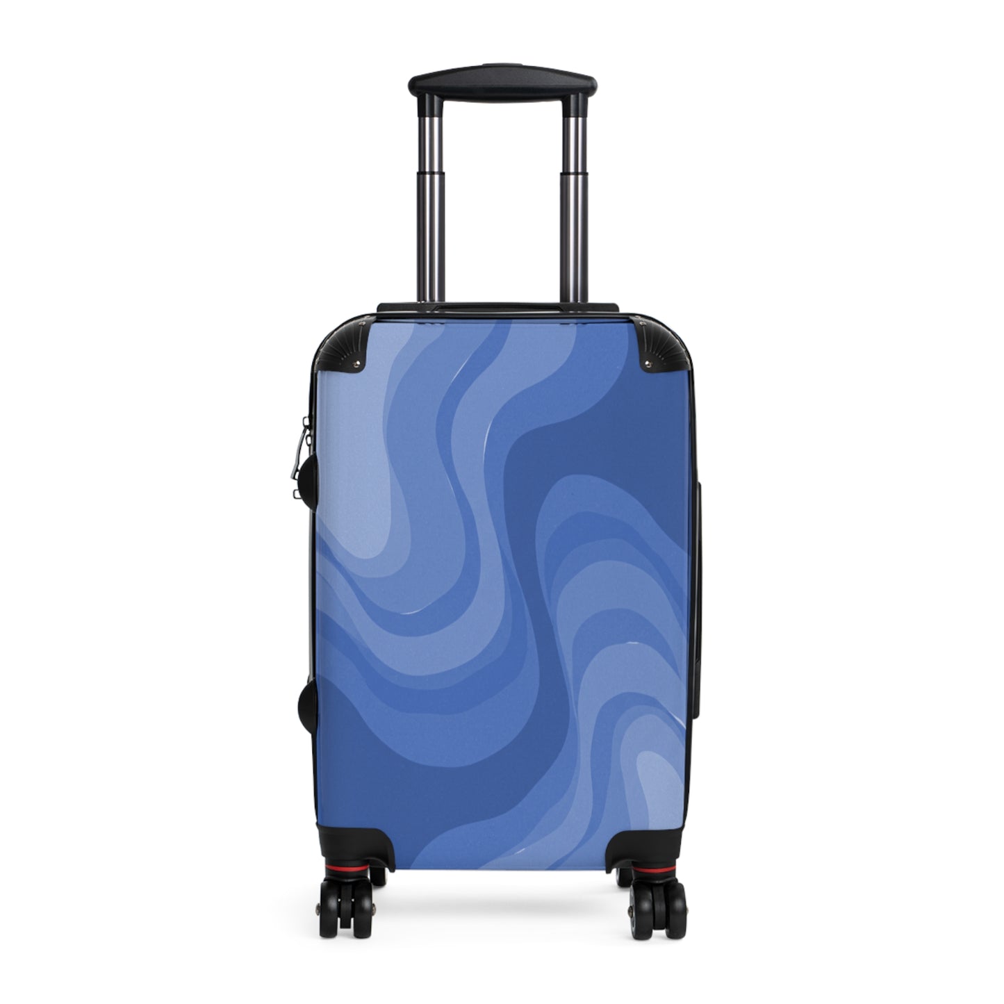 Deep Blue Wavey Small Suitcase with built in lock, 4 double-wheels, telescopic handle, and ABS back hard-shell