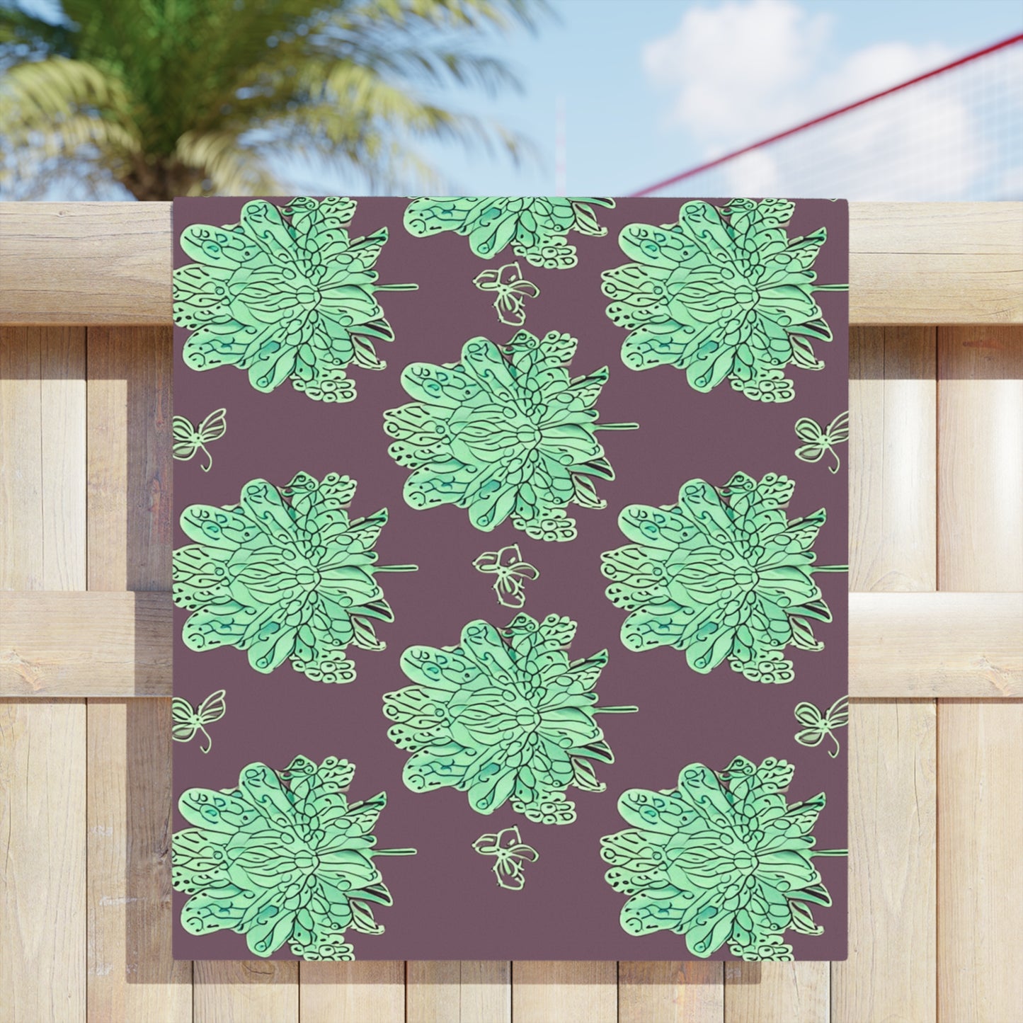 Mint Green Floral Butterflies Beach Towel, 30" x 60"