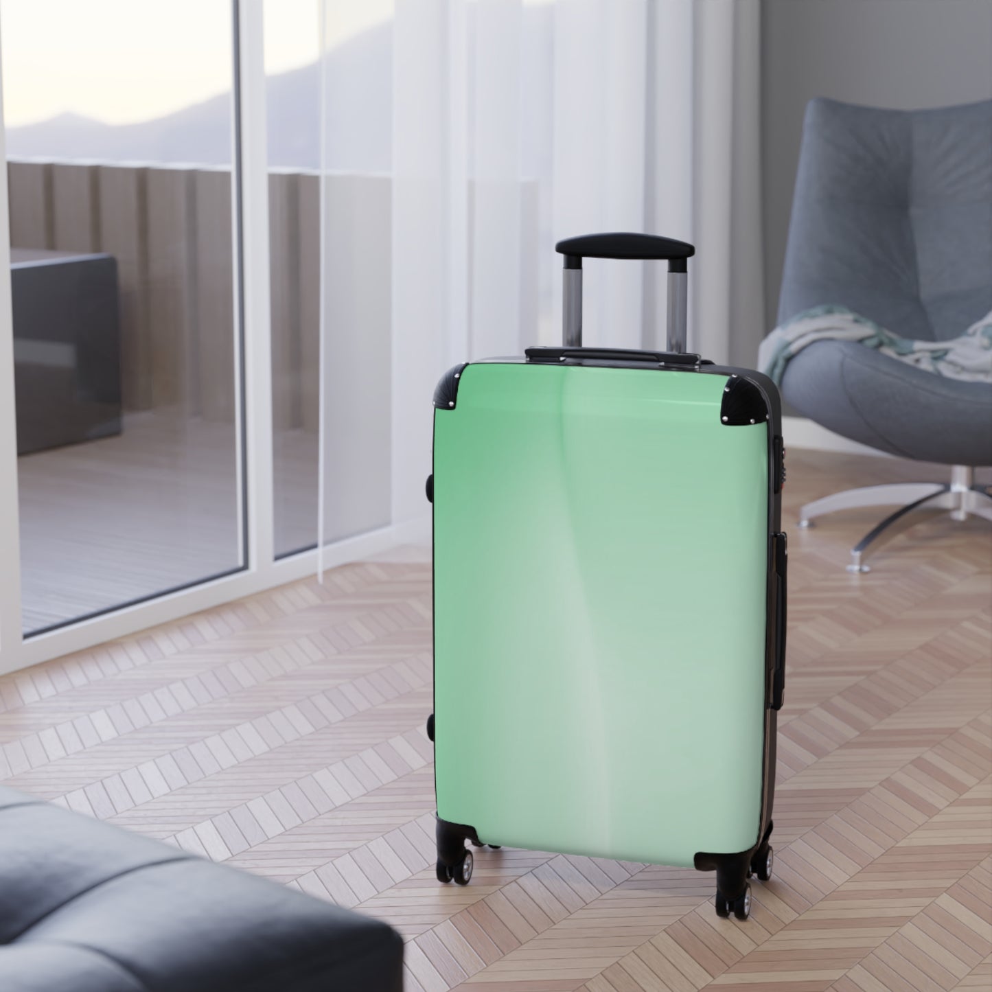 Mint Fade Medium Suitcase with built in lock, 4 double-wheels, telescopic handle, and ABS back hard-shell