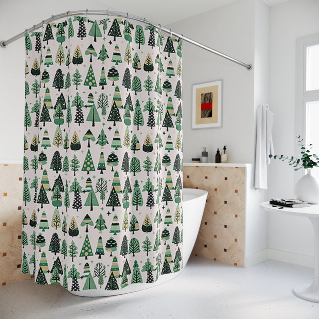 Mini Vintage Green Trees Shower Curtains, 71" x 74"