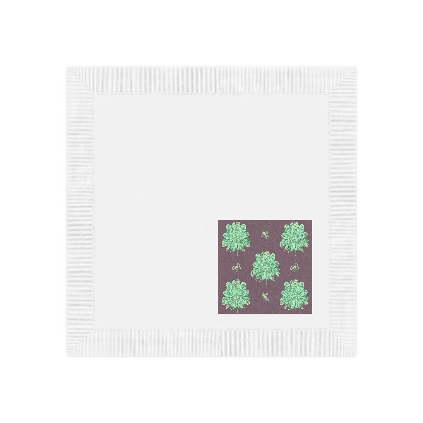 Mint Green Floral Butterflies White Coined Napkins, 4.8" x 4.8"