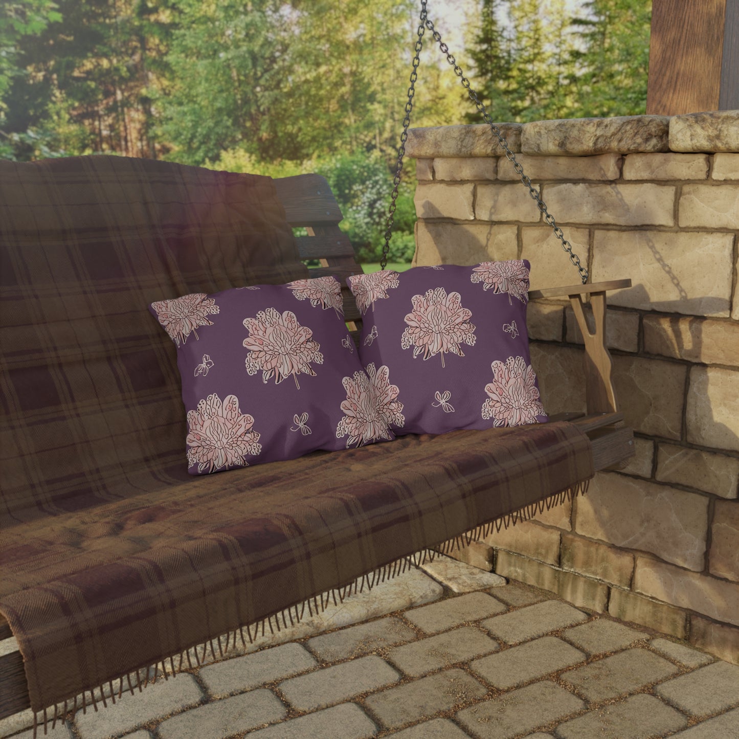 Pink Floral Butterflies 16" x 16" Outdoor Pillow