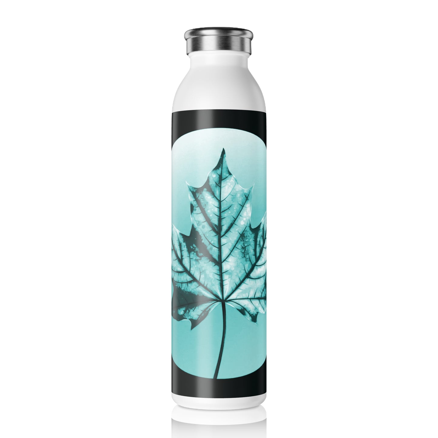 Tif Green Maple Leaf Slim Water Bottle, 20 oz White