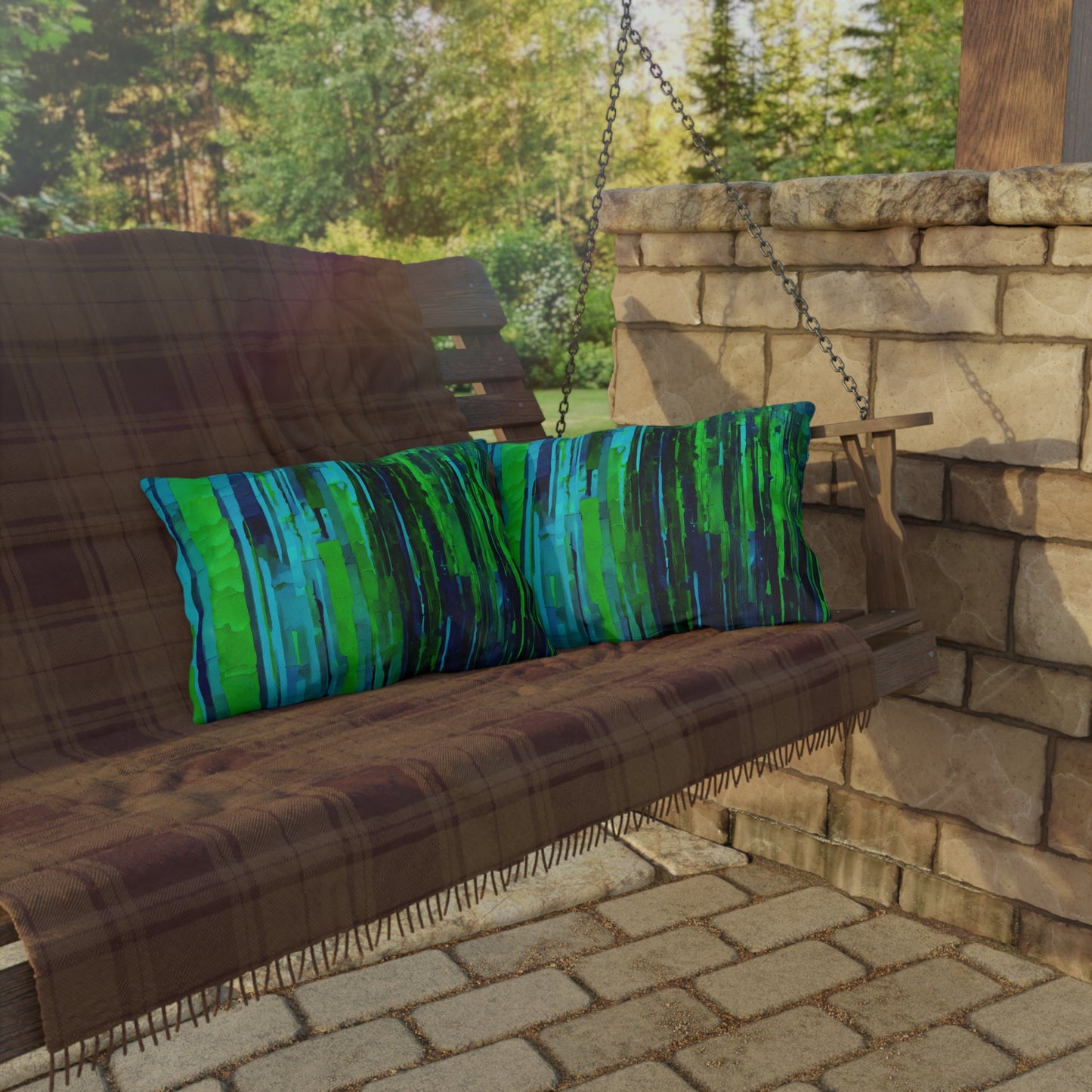 Striped Blue Green 20" x 14" Outdoor Pillow