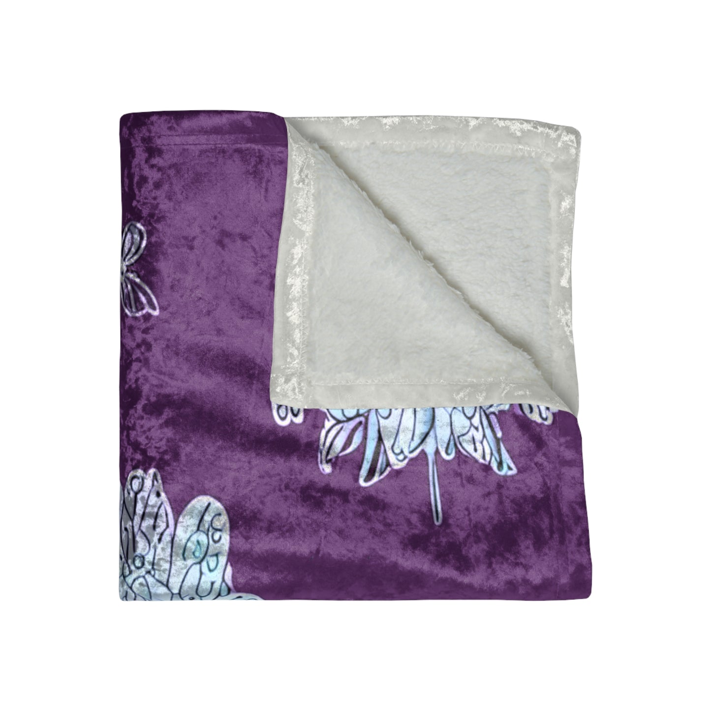 Blue Floral Butterflies 50" x 60" Crushed Velvet Blanket