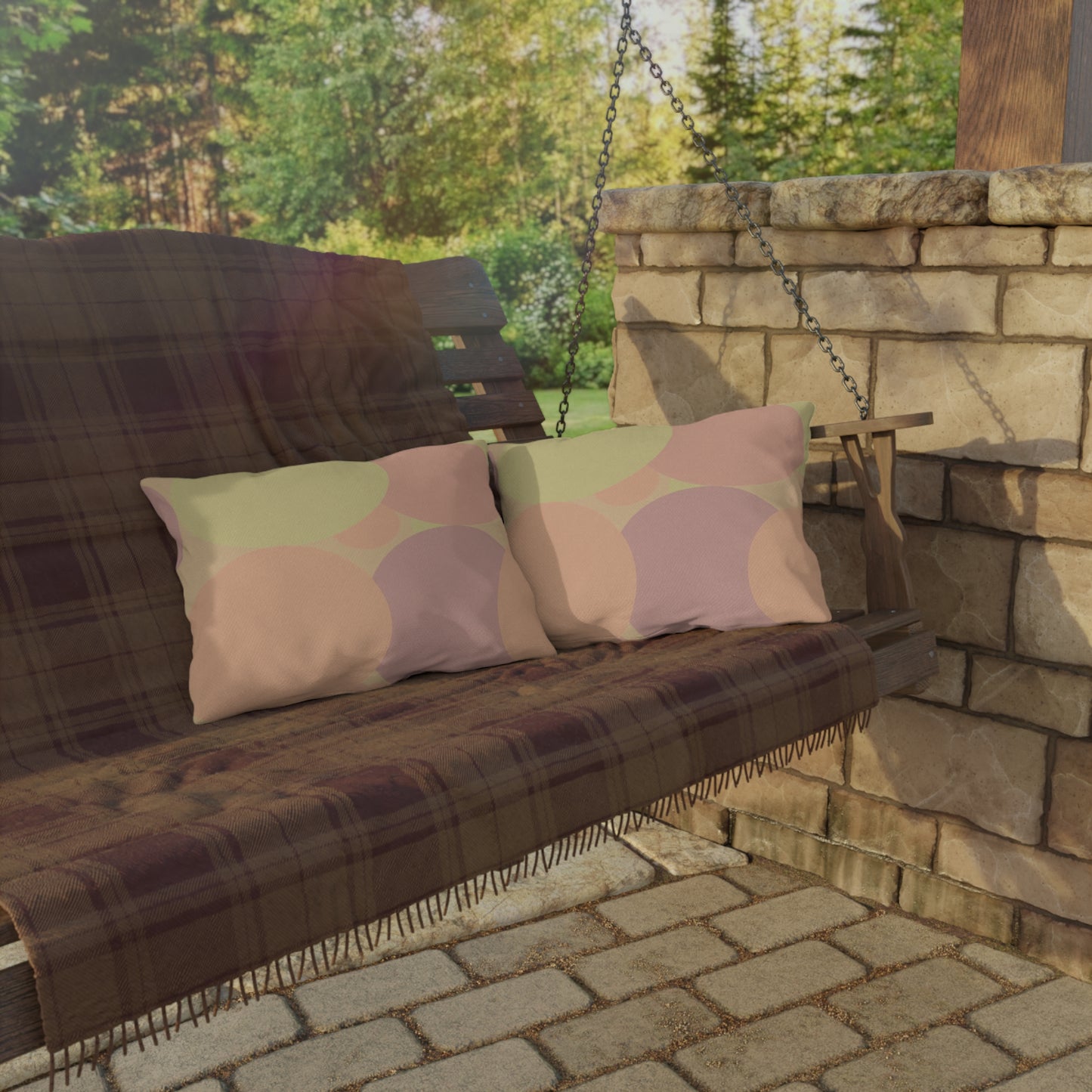 Pastel Hot Peach Patches 20" x 14" Outdoor Pillow