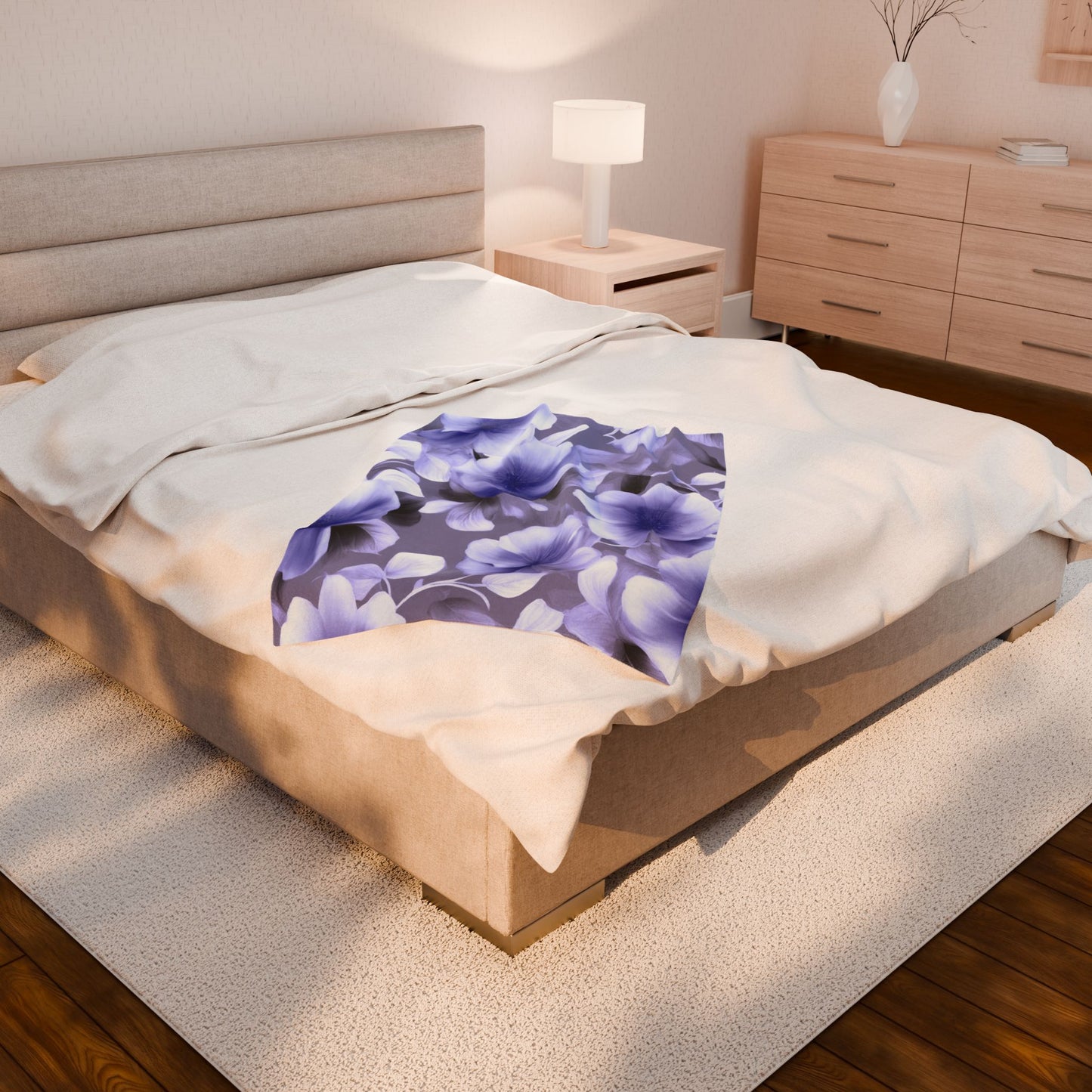 Indigo Blossom Floral Bunch Velveteen Plush Blanket, 30" x 40"