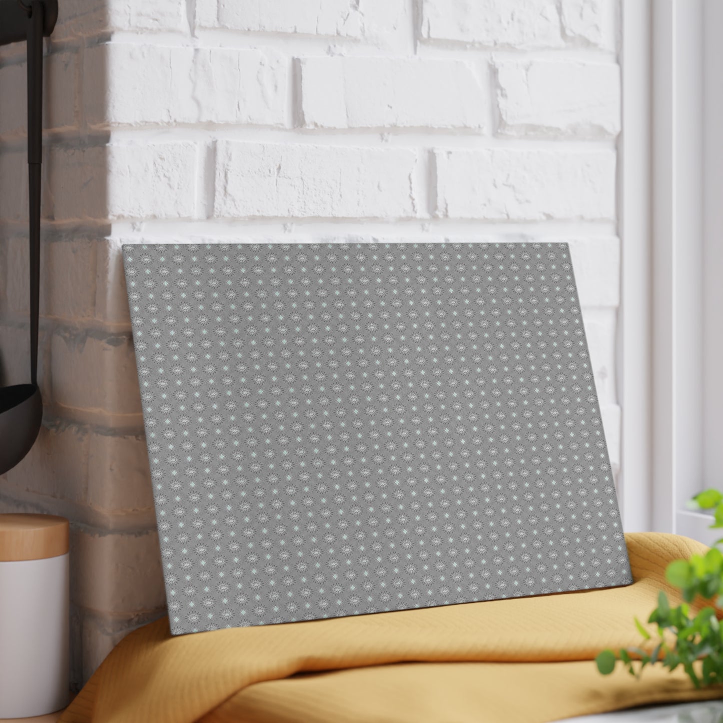 Desaturated Star-crossed Bodies Glass Cutting Board, 8" x 11"