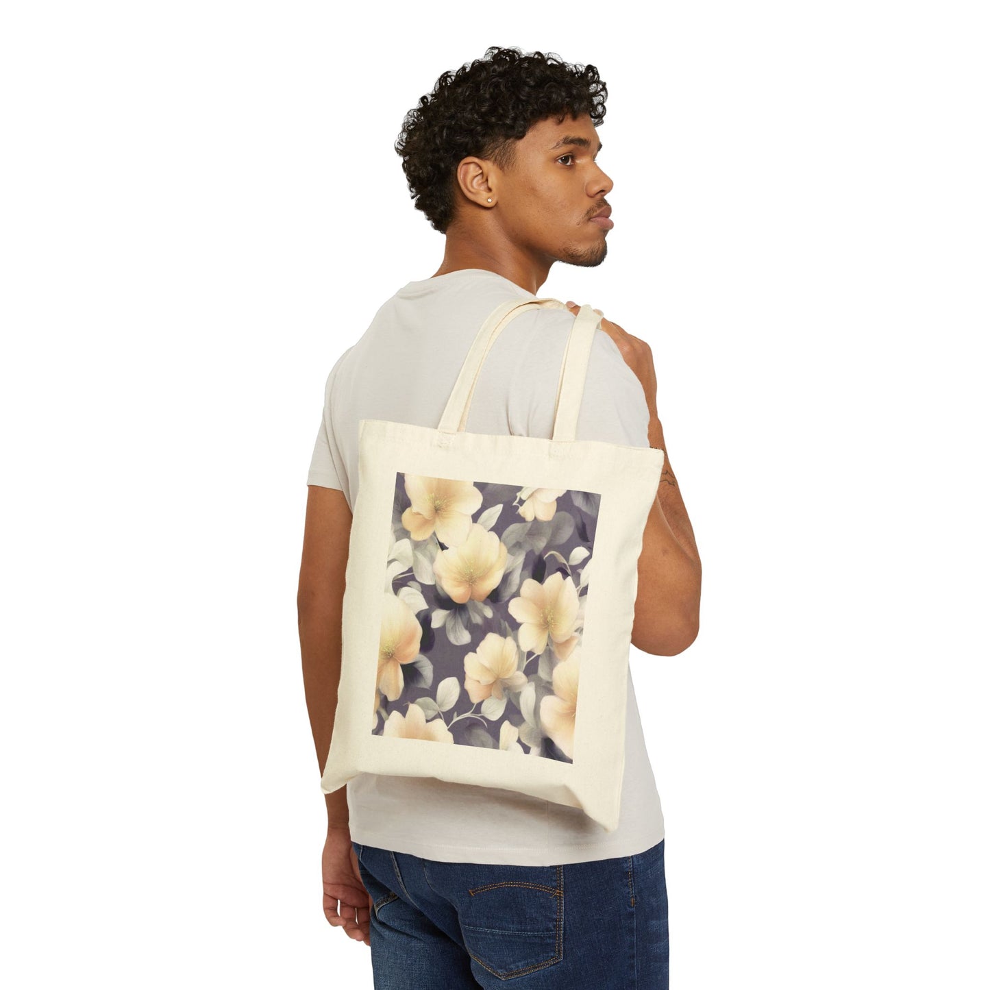 White Blush Floral Bunch Cotton Canvas Tote Bag